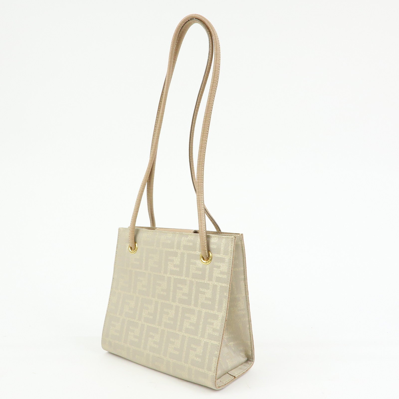FENDI Zucca Canvas Leather Shoulder Bag Beige