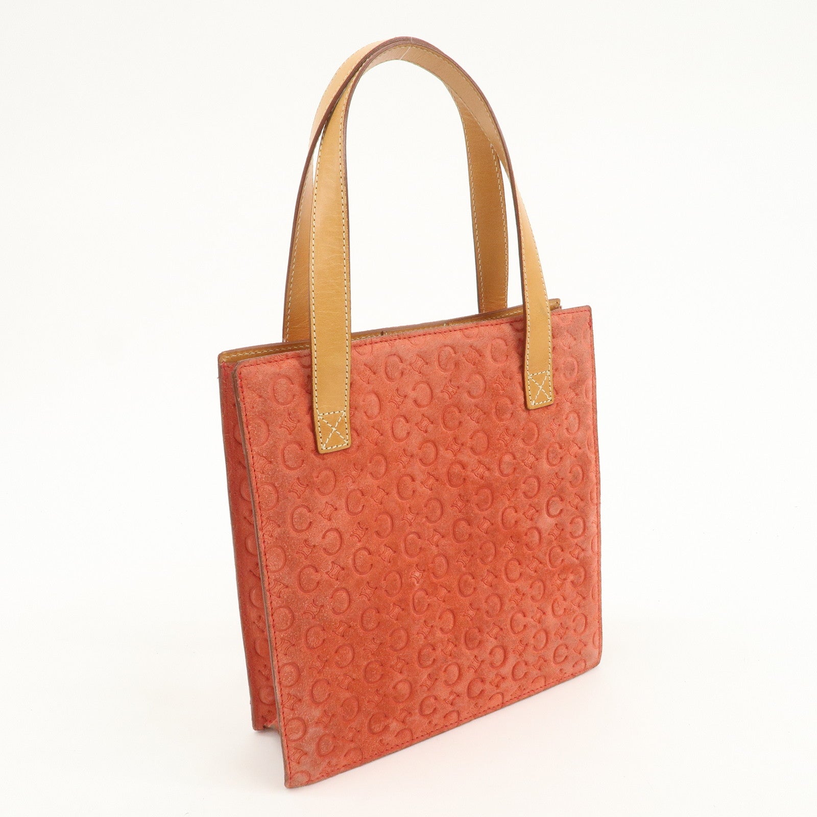 CELINE C Macadam Suede Leather Tote Bag Hand Bag Orange Light Brown