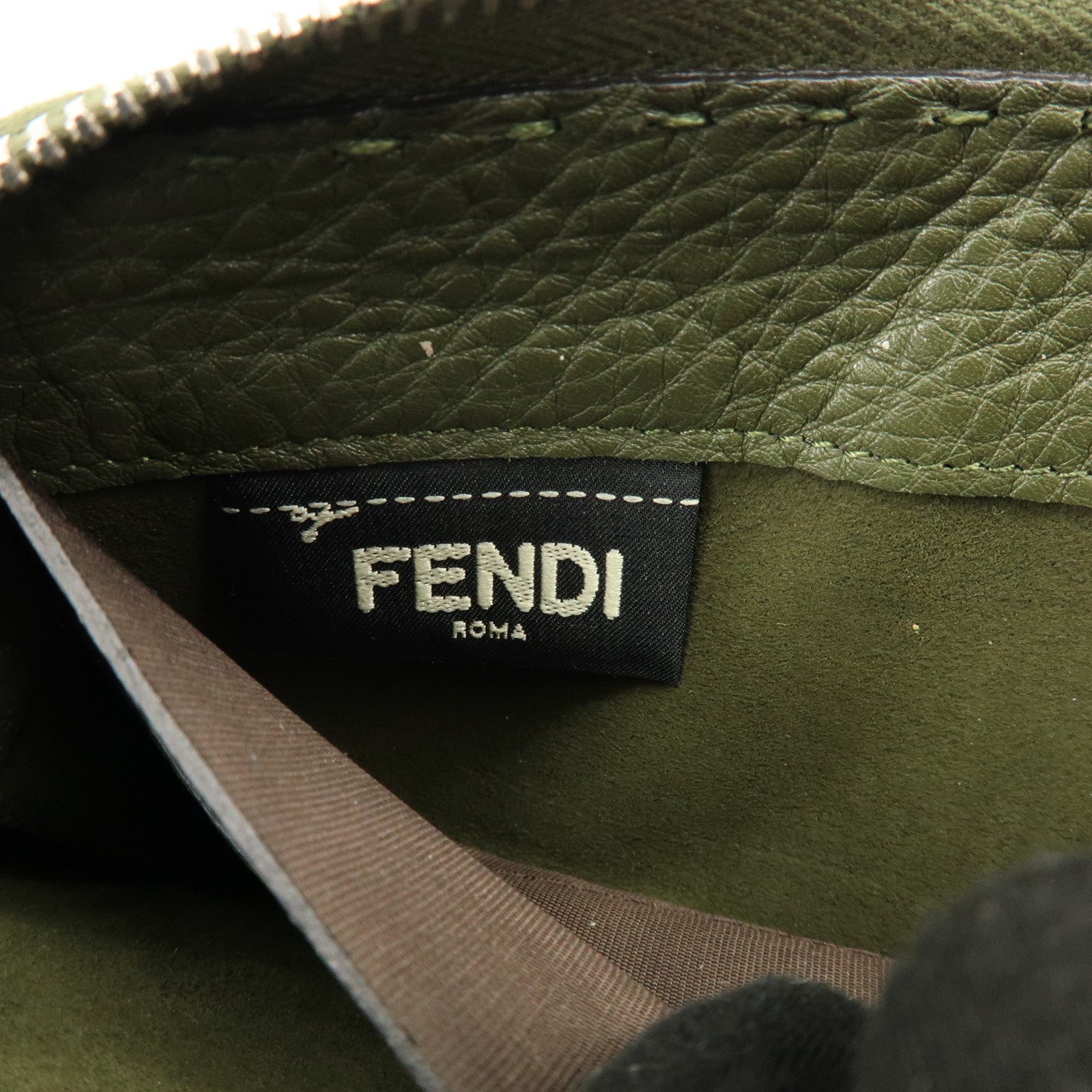 FENDI Selleria Leather Zippy Long Wallet Khaki 8M0299