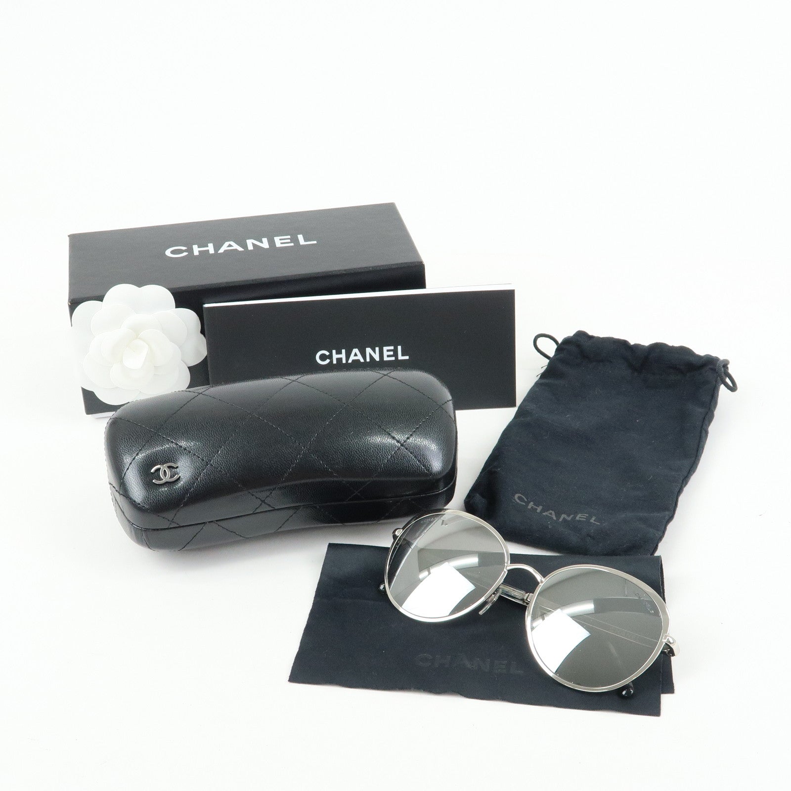 CHANEL Plastic Boston MirrorLens Sunglasses 55□18 Silver Green 4206