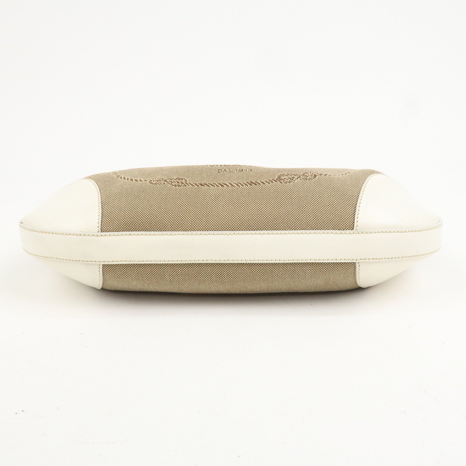 PRADA Logo Canvas Leather Shoulder Bag Hand Bag Beige White BR3429