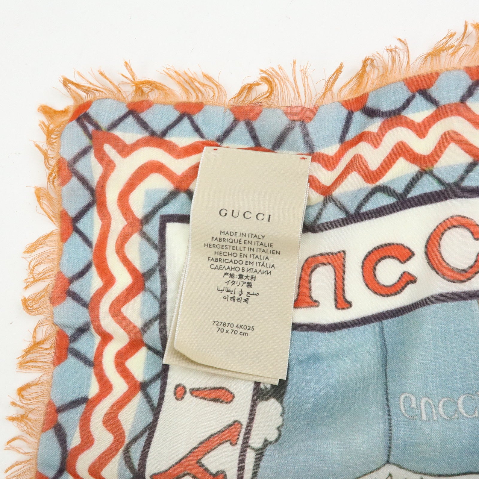GUCCI Rayon Silk Scarf 5 Cats Print Gingham Red