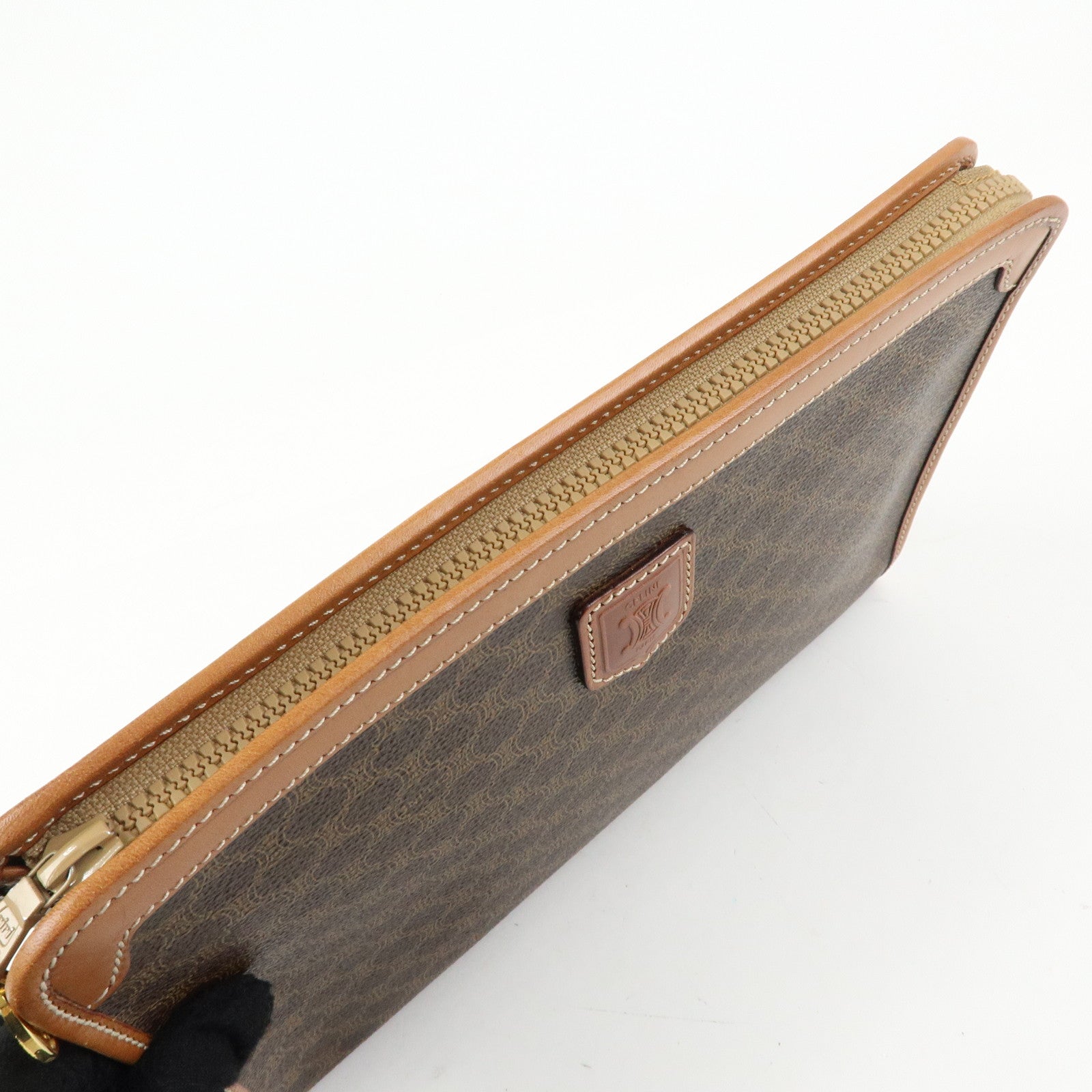 CELINE Macadam PVC Coated Canvas Leather Clutch Bag Pouch Brown