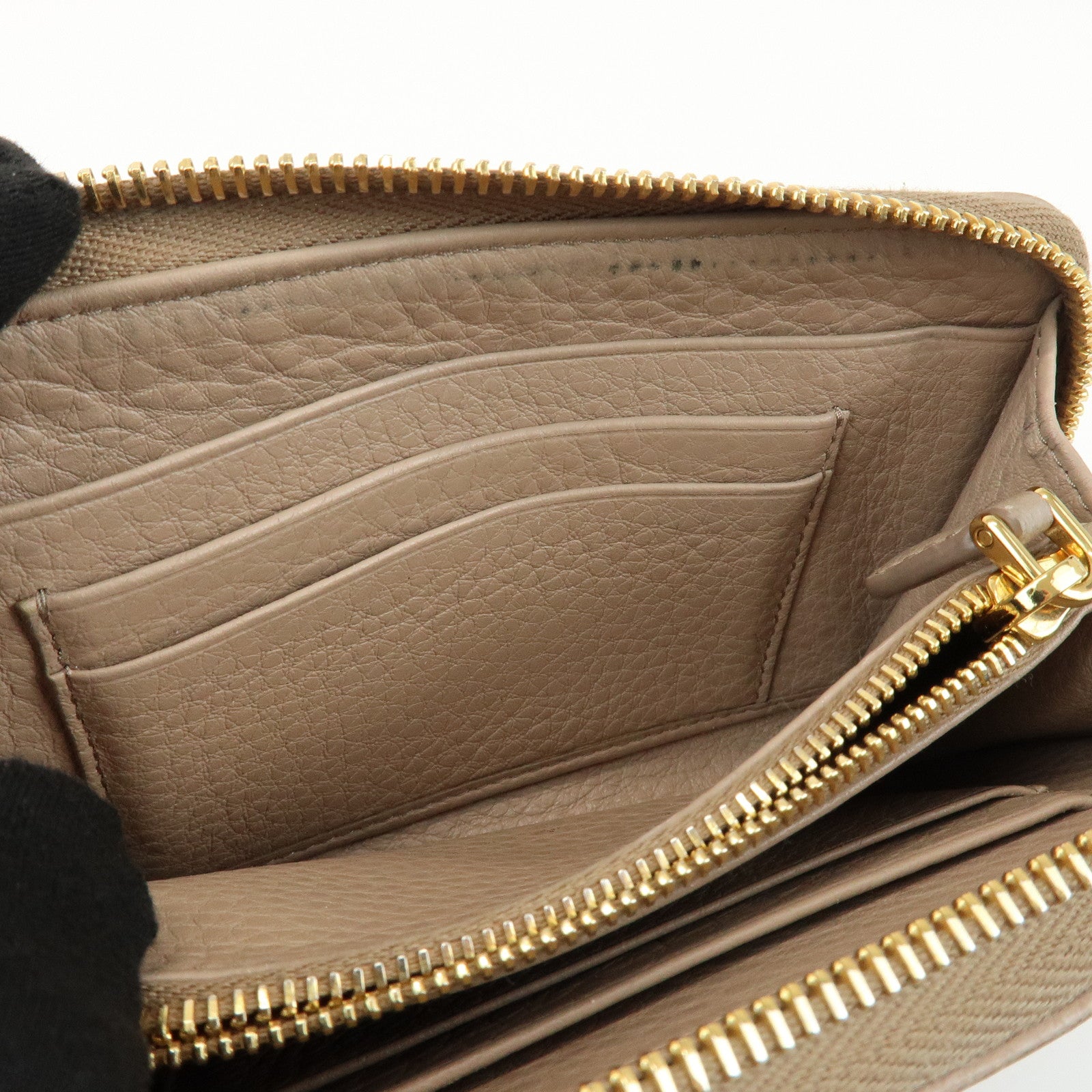 PRADA Calf Leather Compact Round Zippy Wallet Beige Gold