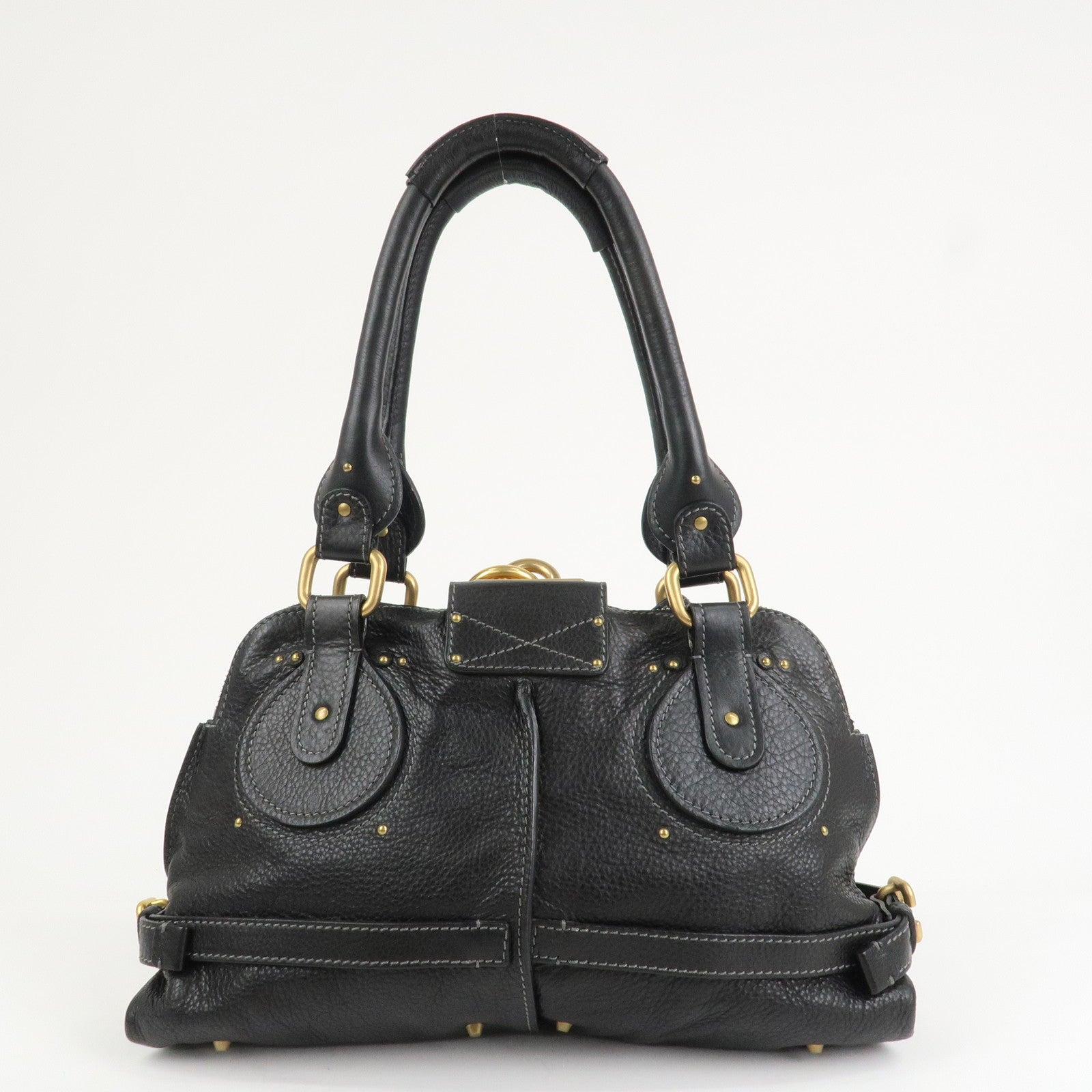 Chloe Paddington Leather Hand Bag Shoulder Bag Black Gold Hardware