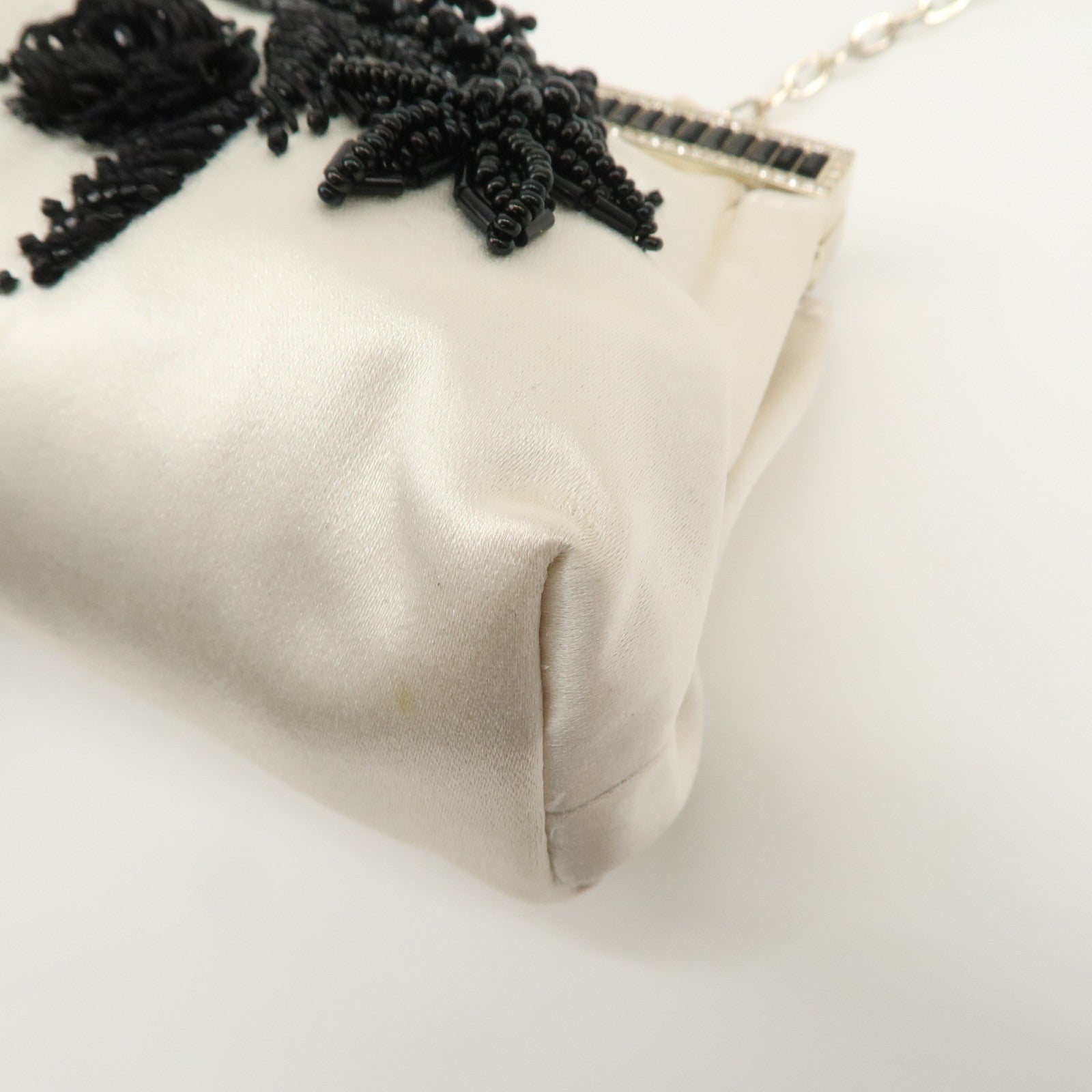 VALENTINO Silk Beads Chain Shoulder Bag Hand Bag White Black Used