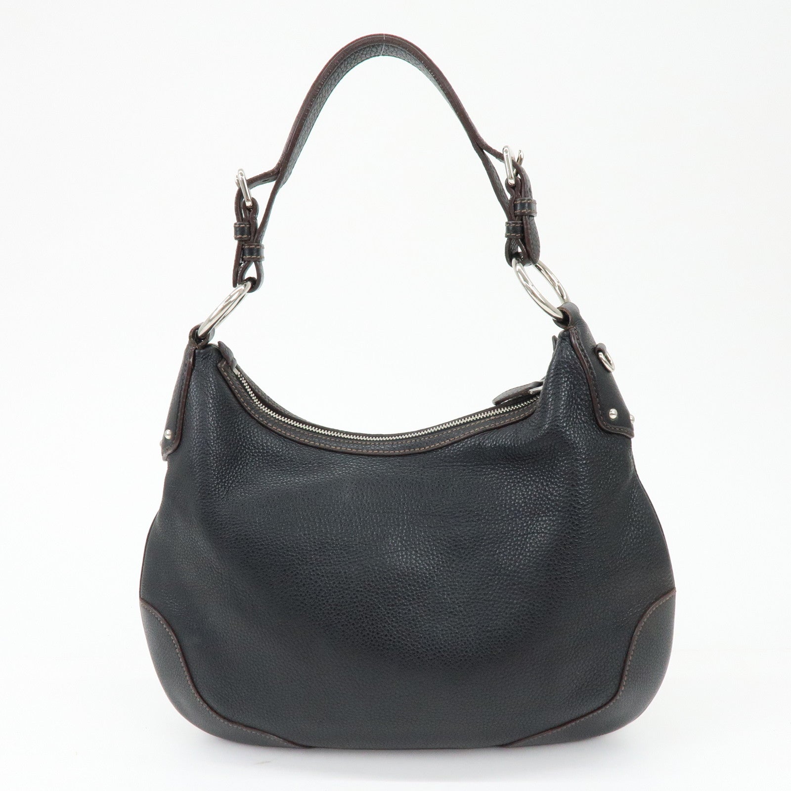 PRADA Logo Vitello Daino Leather Shoulder Bag Hand Bag Black BR3373