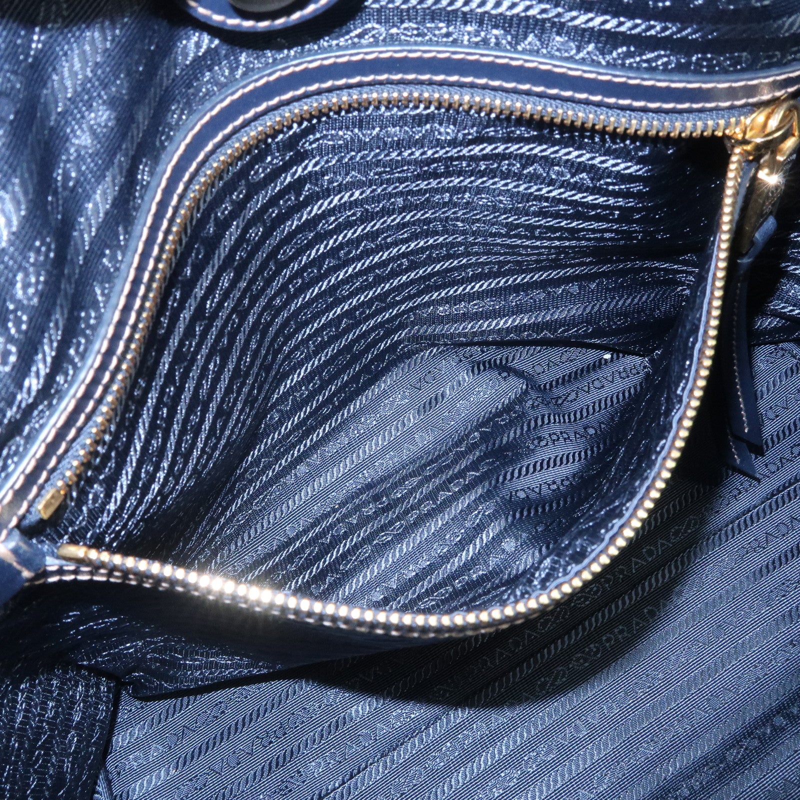 PRADA Logo Jacquard Leather Tote Bag Shoulder Bag Beige 1BG158