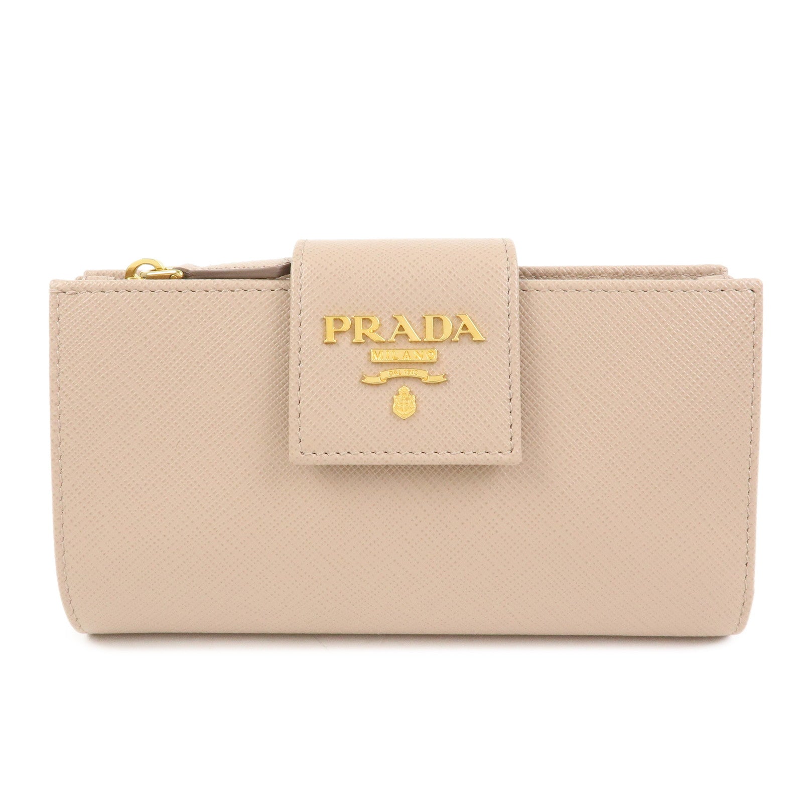 PRADA Logo Saffiano Leather Flap Long Wallet Pink Beige 1ML005