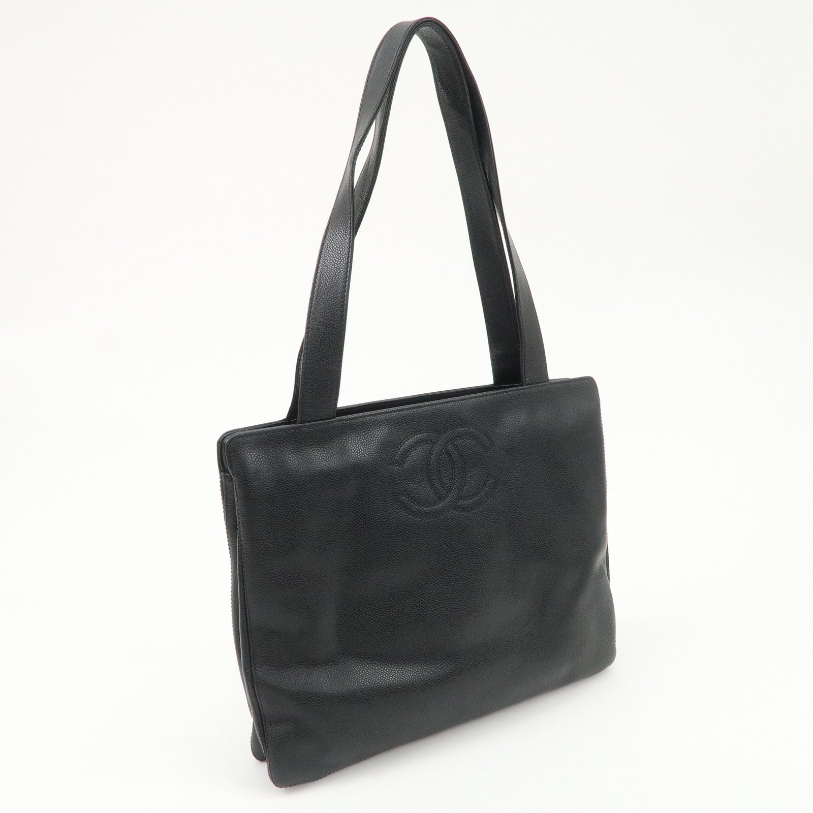 CHANEL COCO Mark Caviar Skin Tote Bag Hand Shoulder Bag Black Used