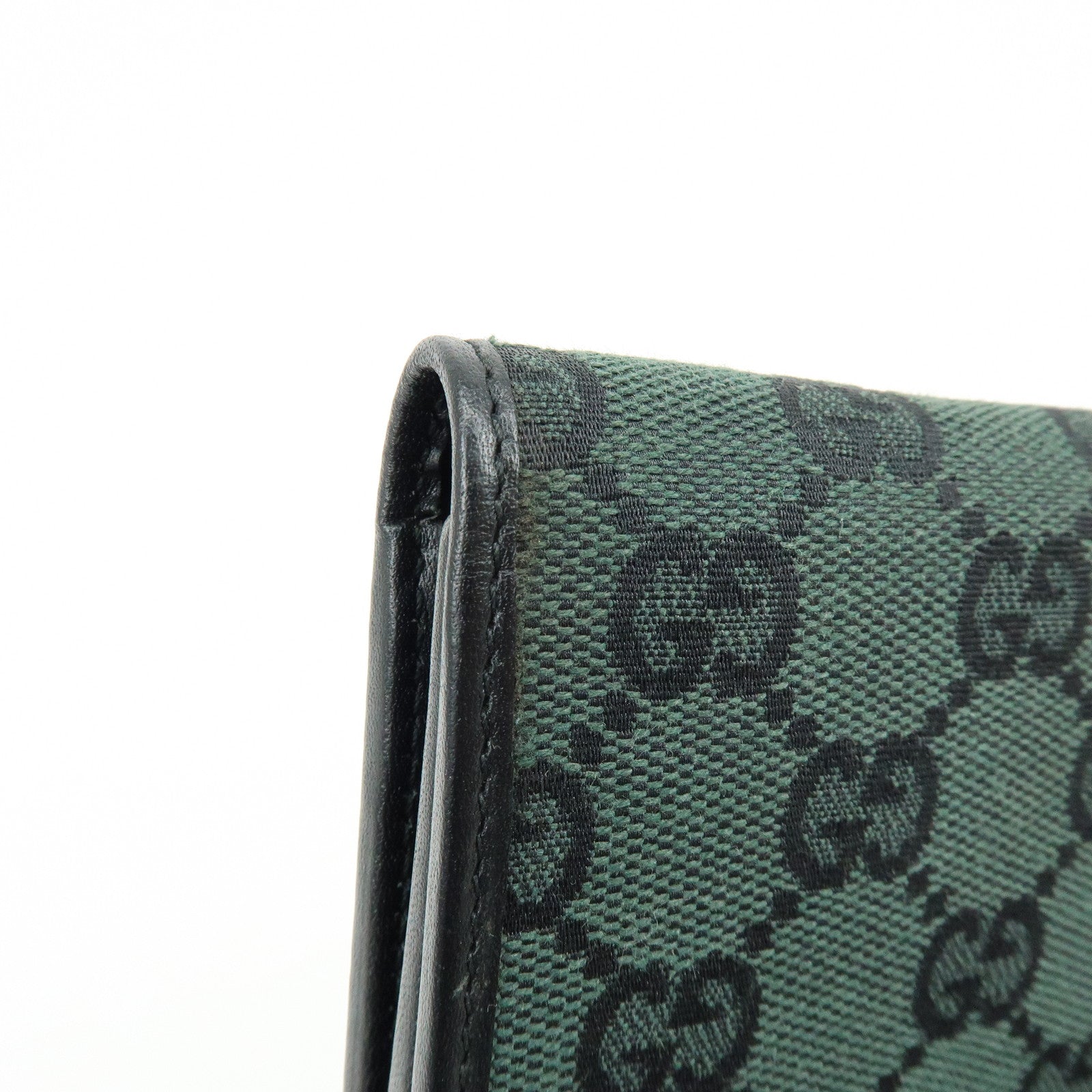 GUCCI GG Canvas Leather Long Wallet Green Black 257303