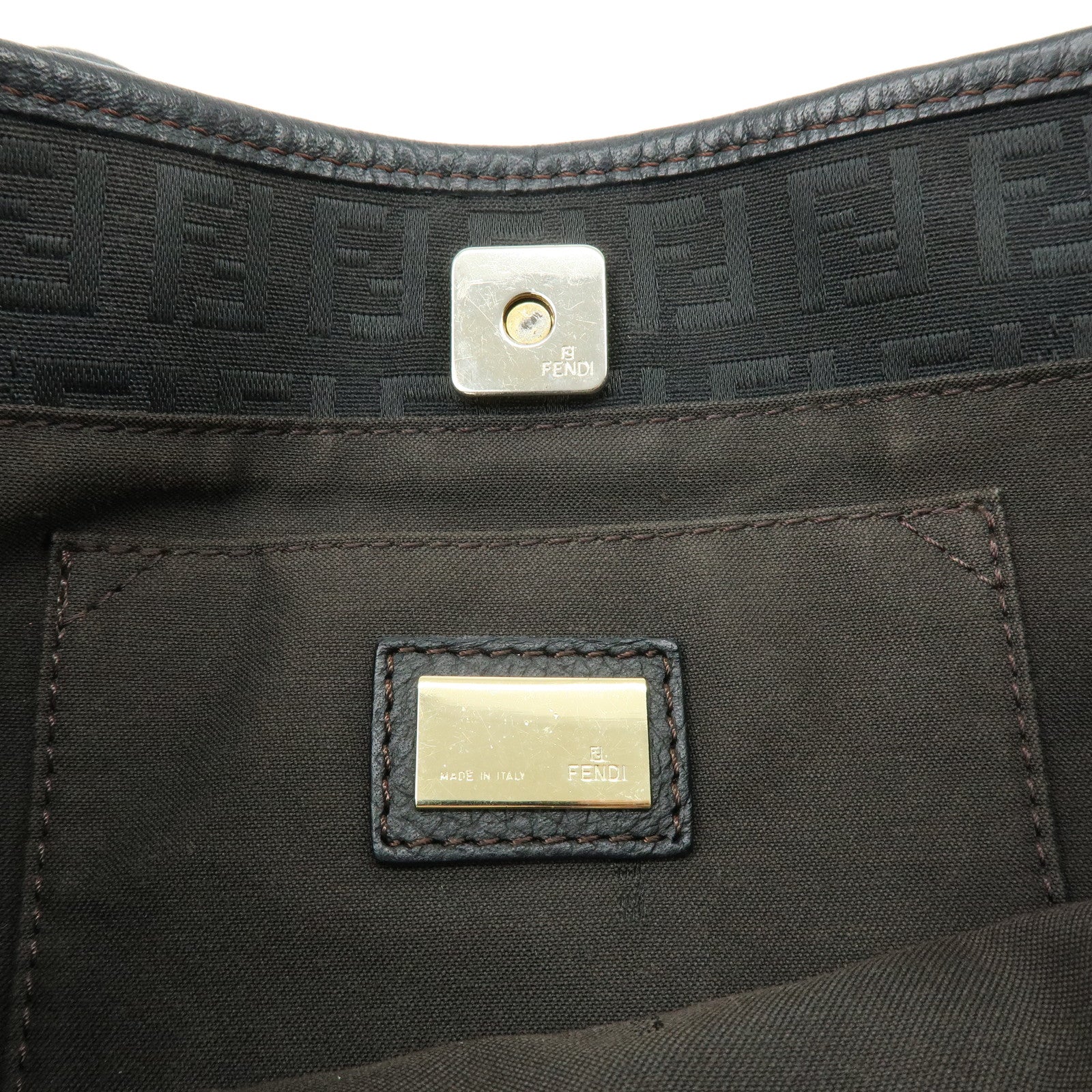 FENDI Zucchino Canvas Leather Hand Bag Tote Bag Brown 8BH152