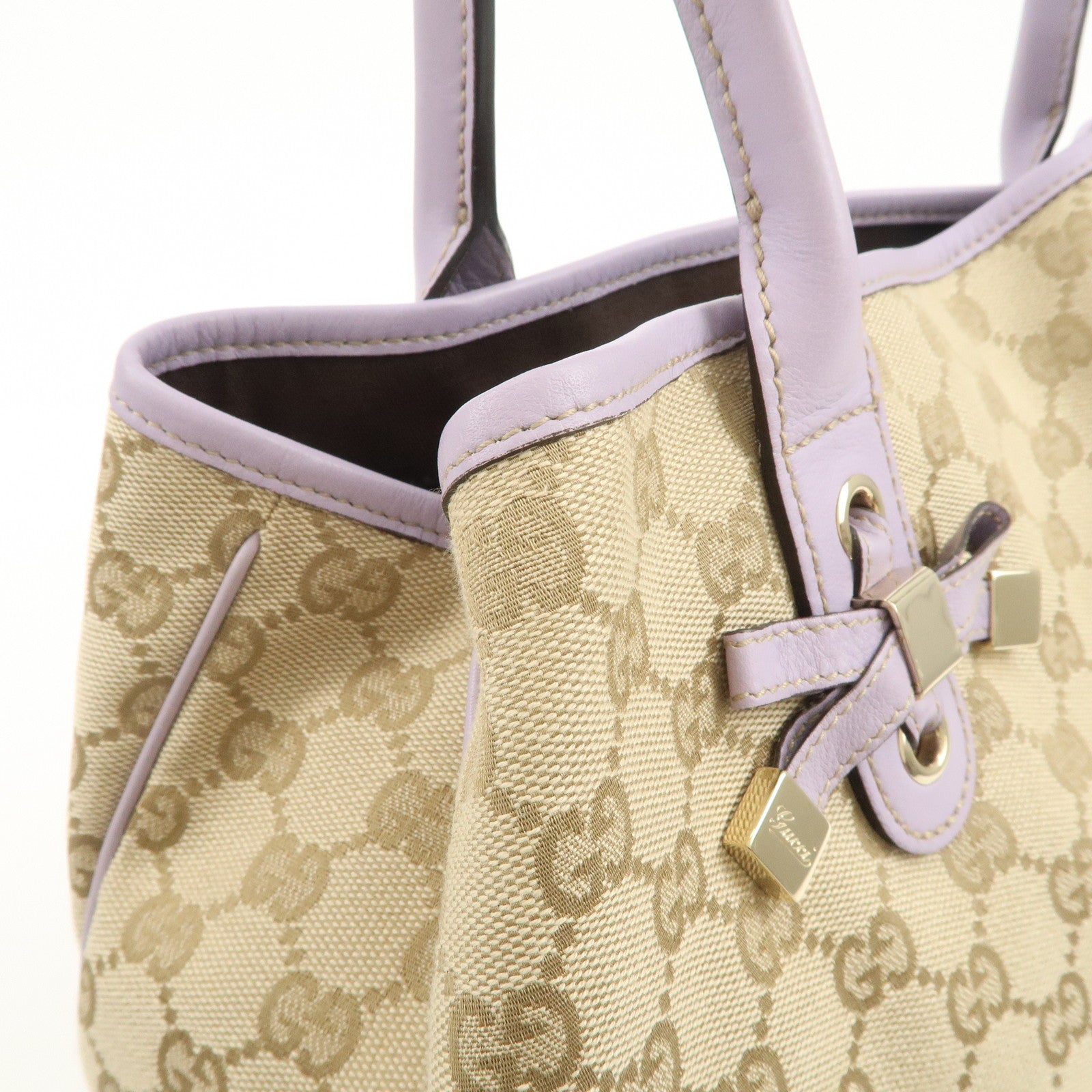 GUCCI Princy GG Canvas Leather Tote Bag Beige Light Purple 163805
