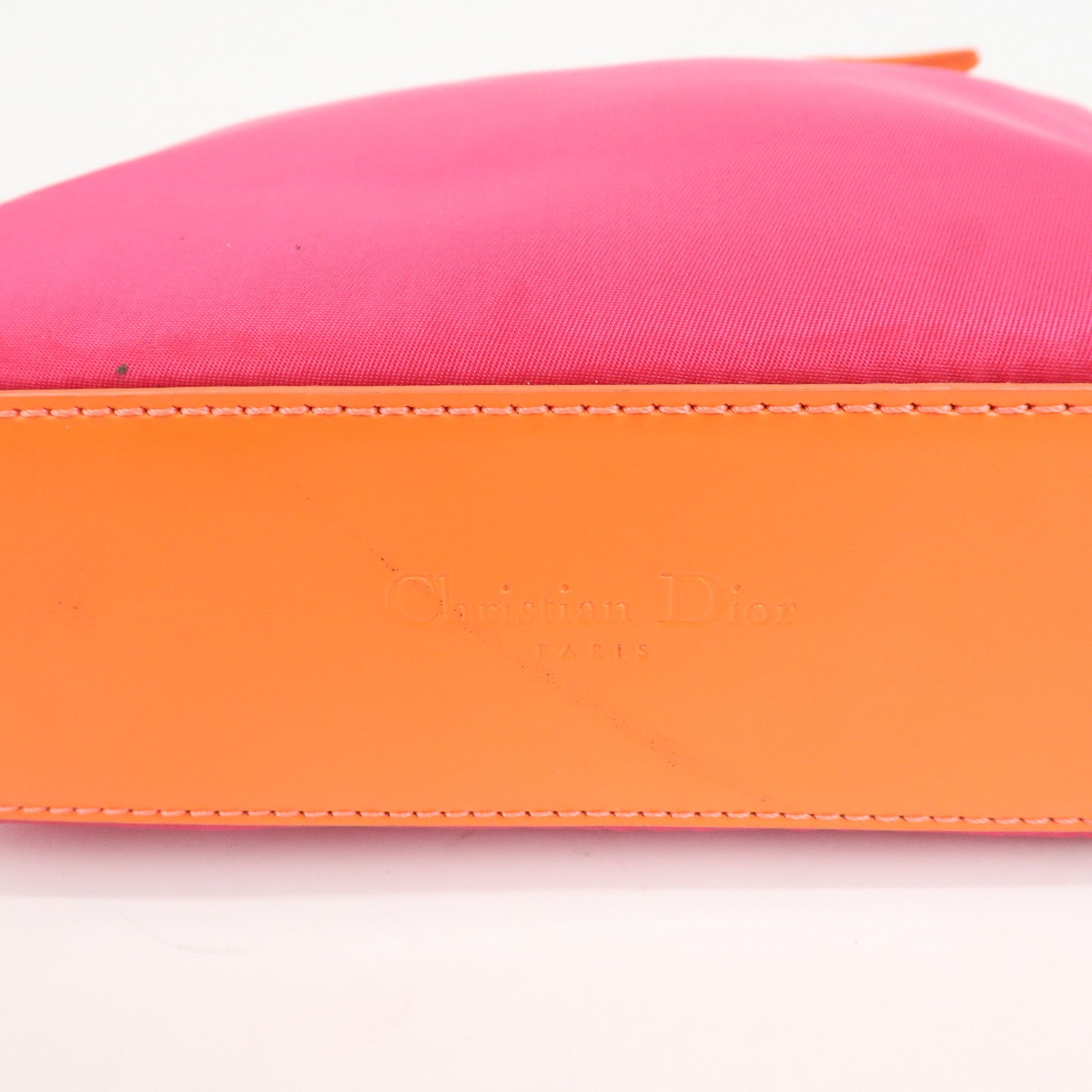 Christian Dior Malice Pearl Logo Nylon Hand Bag Pink Orange