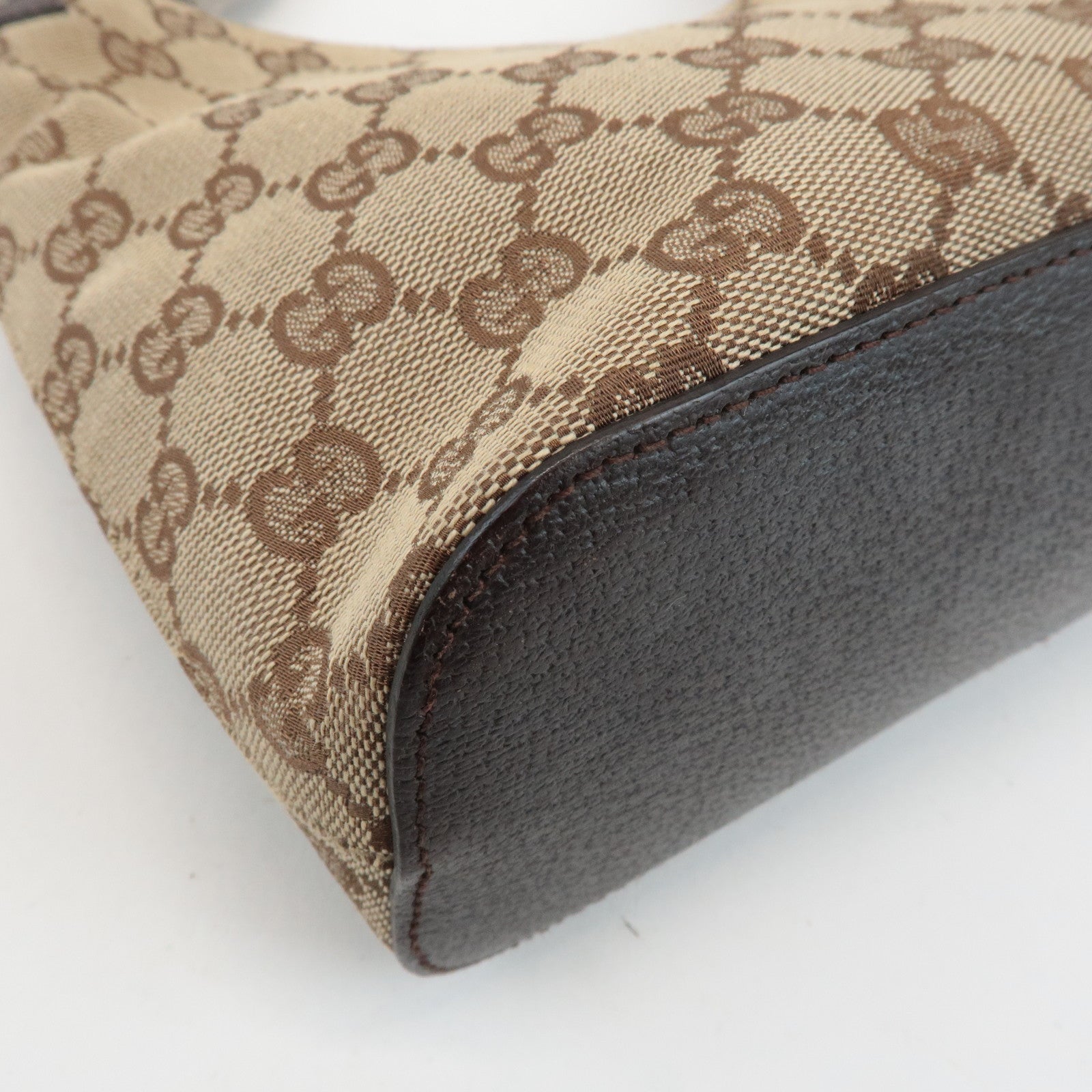 GUCCI GG Canvas Leather Shoulder Bag Hand Bag Beige Dark Brown 115002 Used