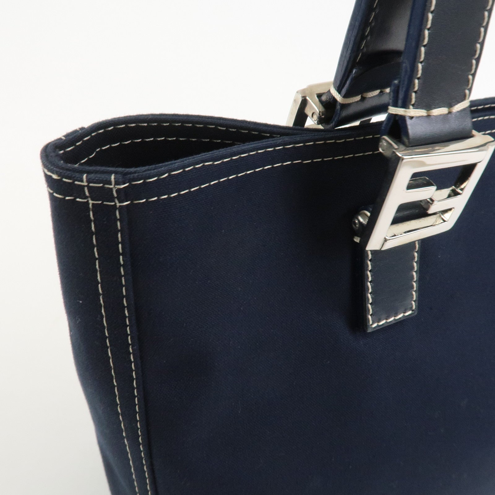 FENDI Canvas Leather Hand Bag Tote Bag Navy 26693