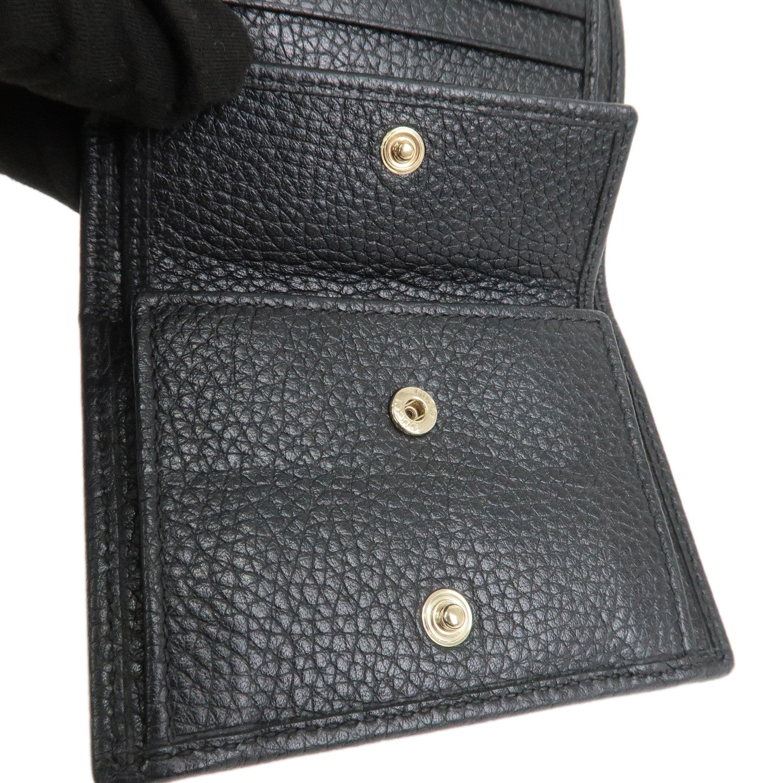 GUCCI SOHO Interlocking G Calf Leather Compact Wallet Black 598207