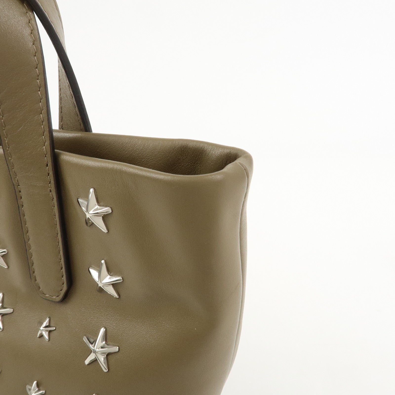 JIMMY CHOO Leather 2Way Bag Hand Bag Shoulder Bag Star Studs Brown