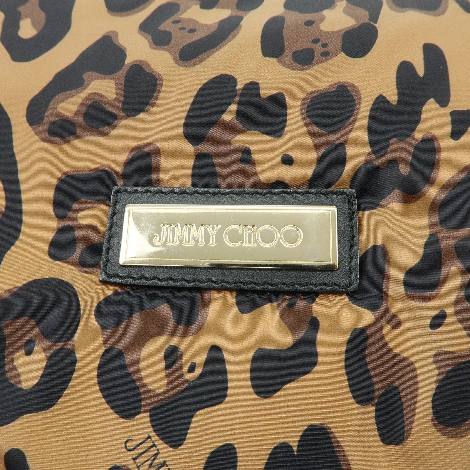 JIMMY CHOO Nylon Leather Shoulder Bag Hand Bag Animal Print Brown