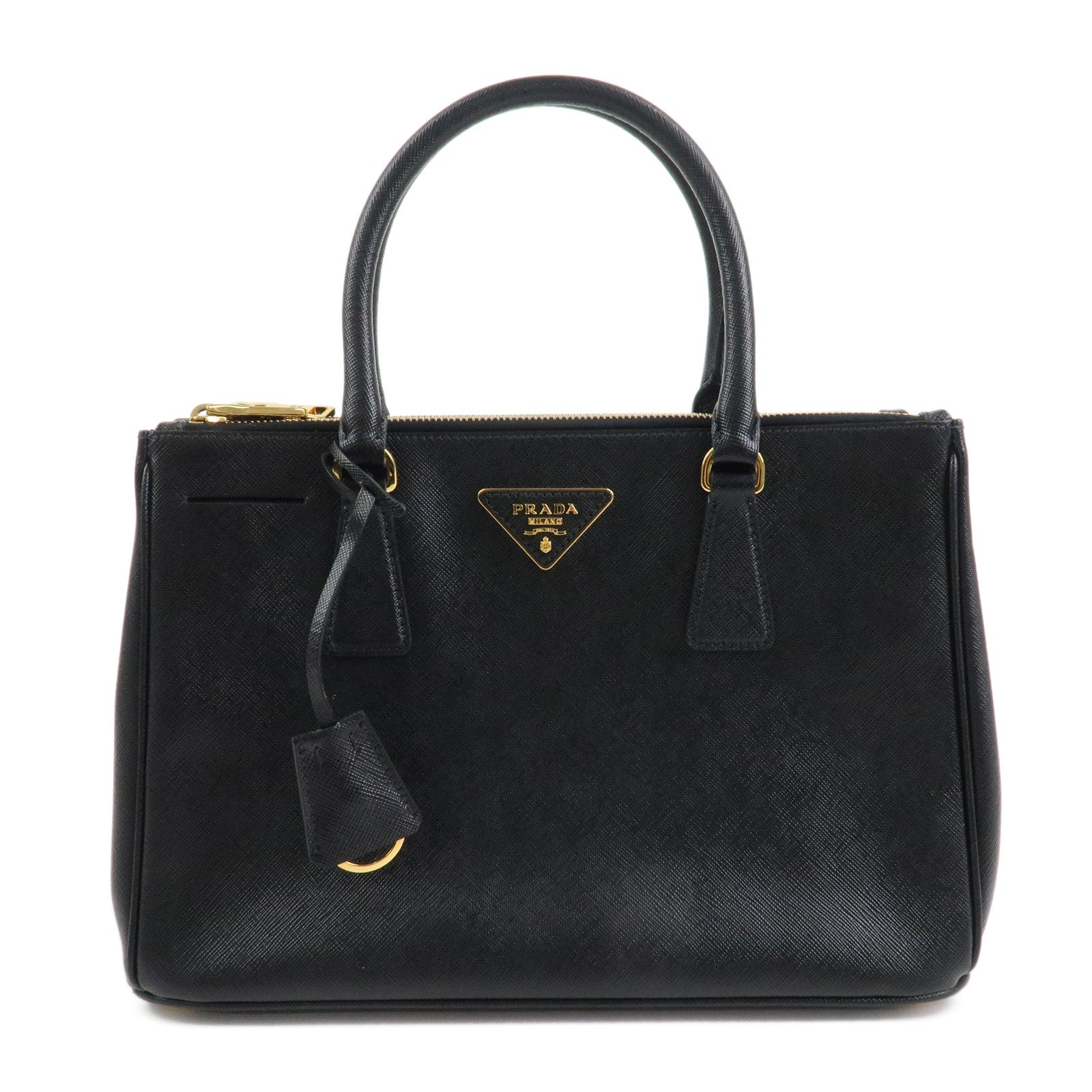 PRADA Triangle Logo Saffiano Leather 2WAY Hand Bag Black BN1801 Used