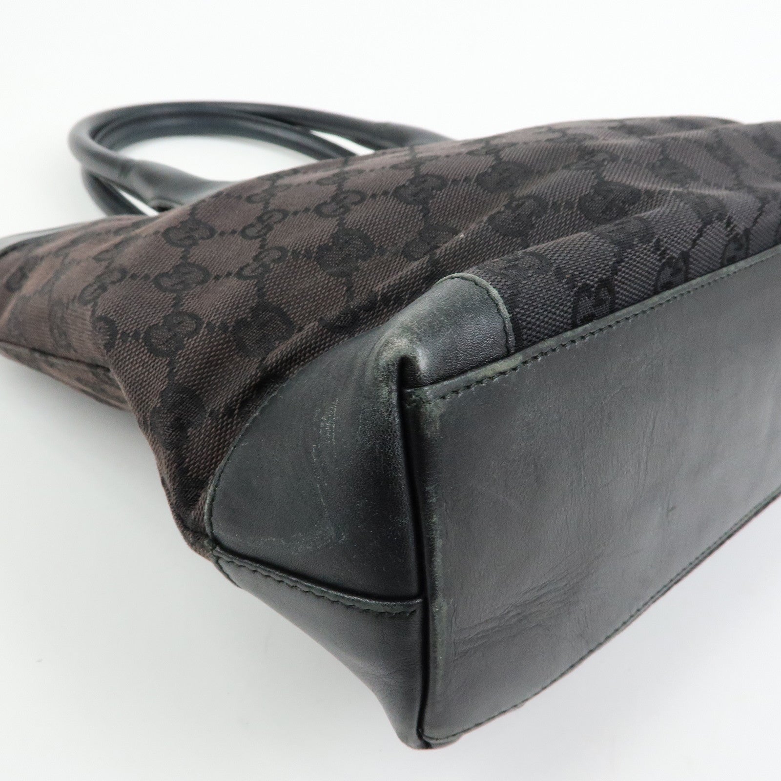GUCCI GG Canvas Leather Tote Bag Hand Bag Black 002・1119・1705