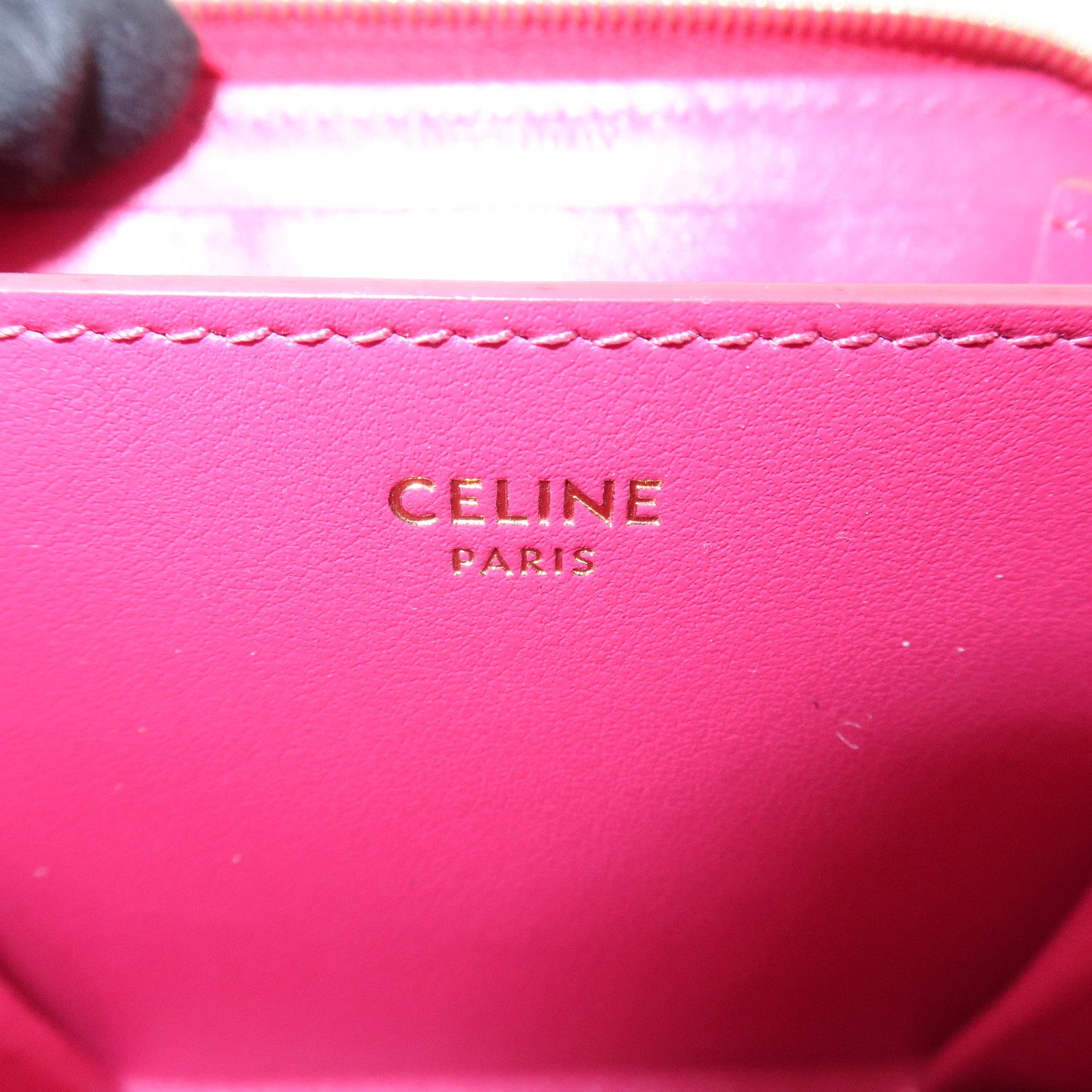 CELINE Logo Leather Coin Case Coin Purse Pink
