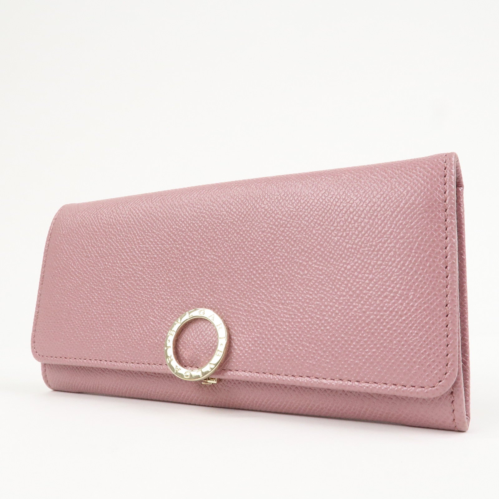 BVLGARI Logo Leather Bi-Fold Long Wallet Light Purple