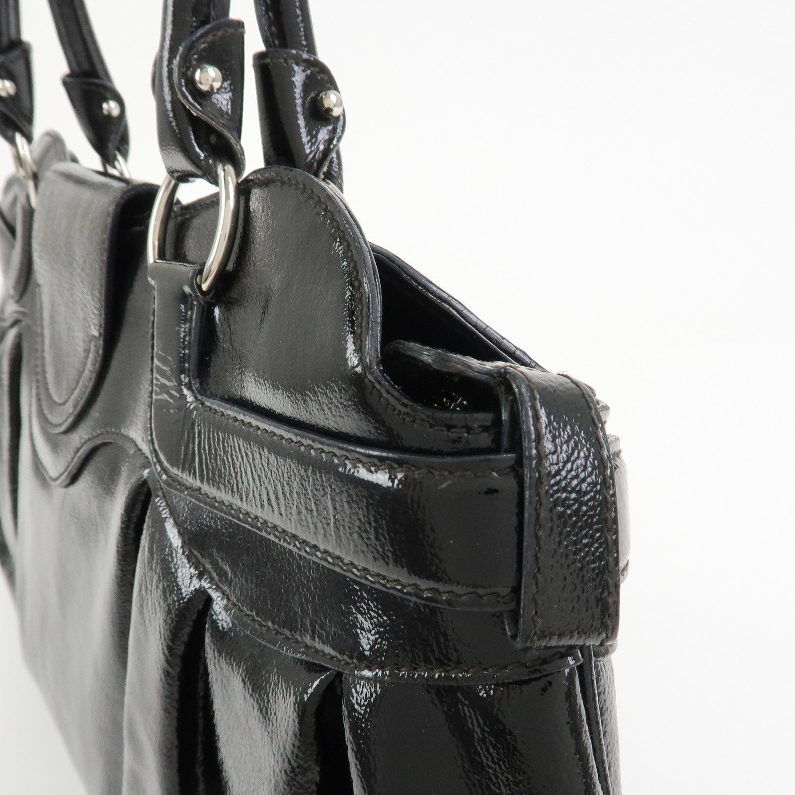 Ferragamo Gancini Patent Leather Hand Bag Shoulder Bag Black