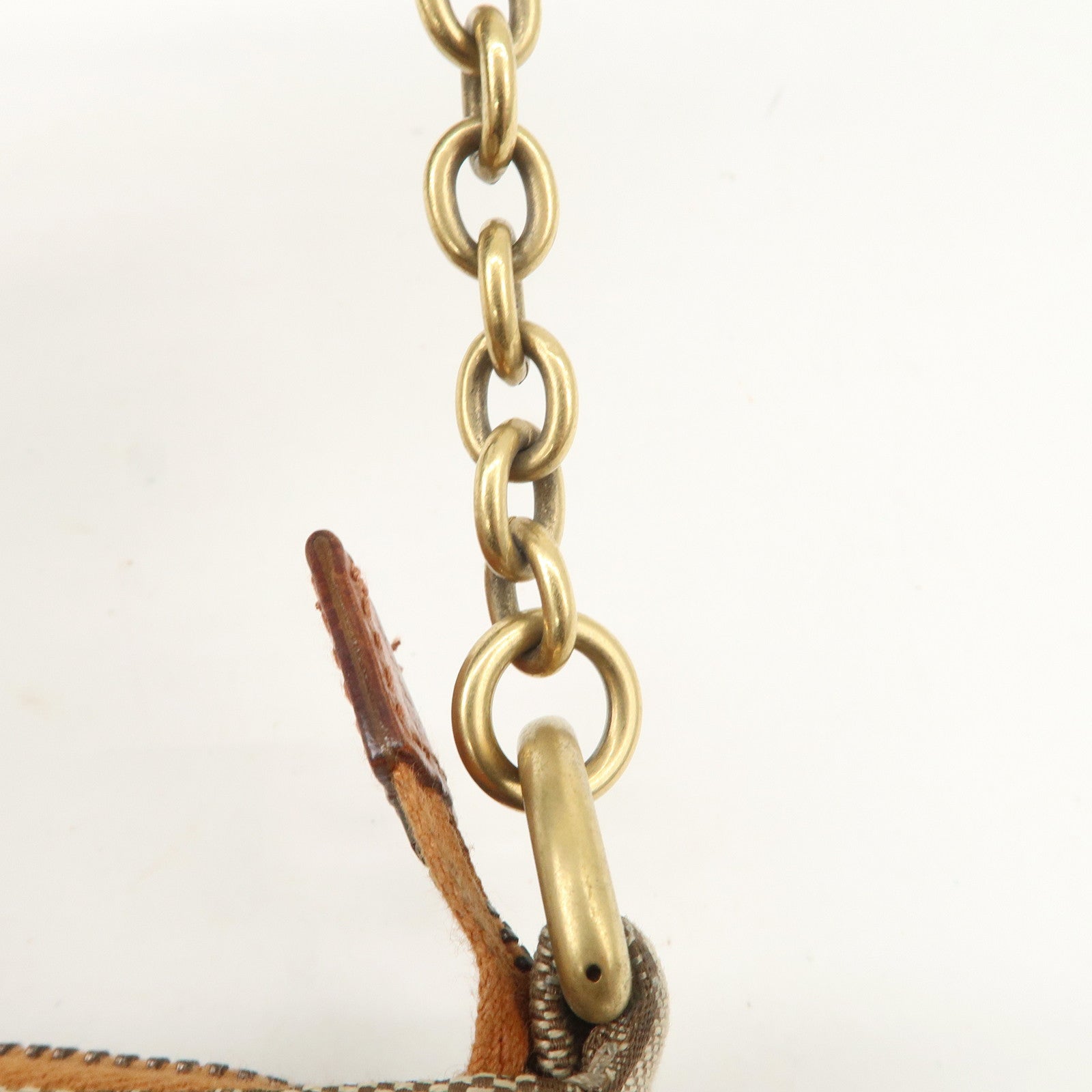 GUCCI GG Canvas Leather Chain Hand Bag Pouch Beige Brown 120940 Used