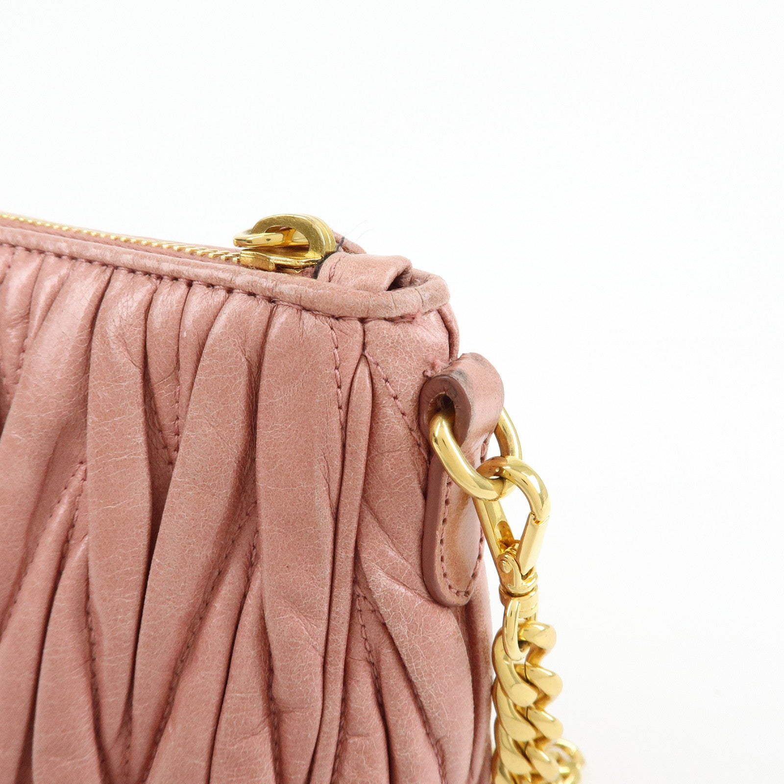 MIU MIU Matelasse Leather Chain Shoulder Crossbody Bag Pink 5BC892