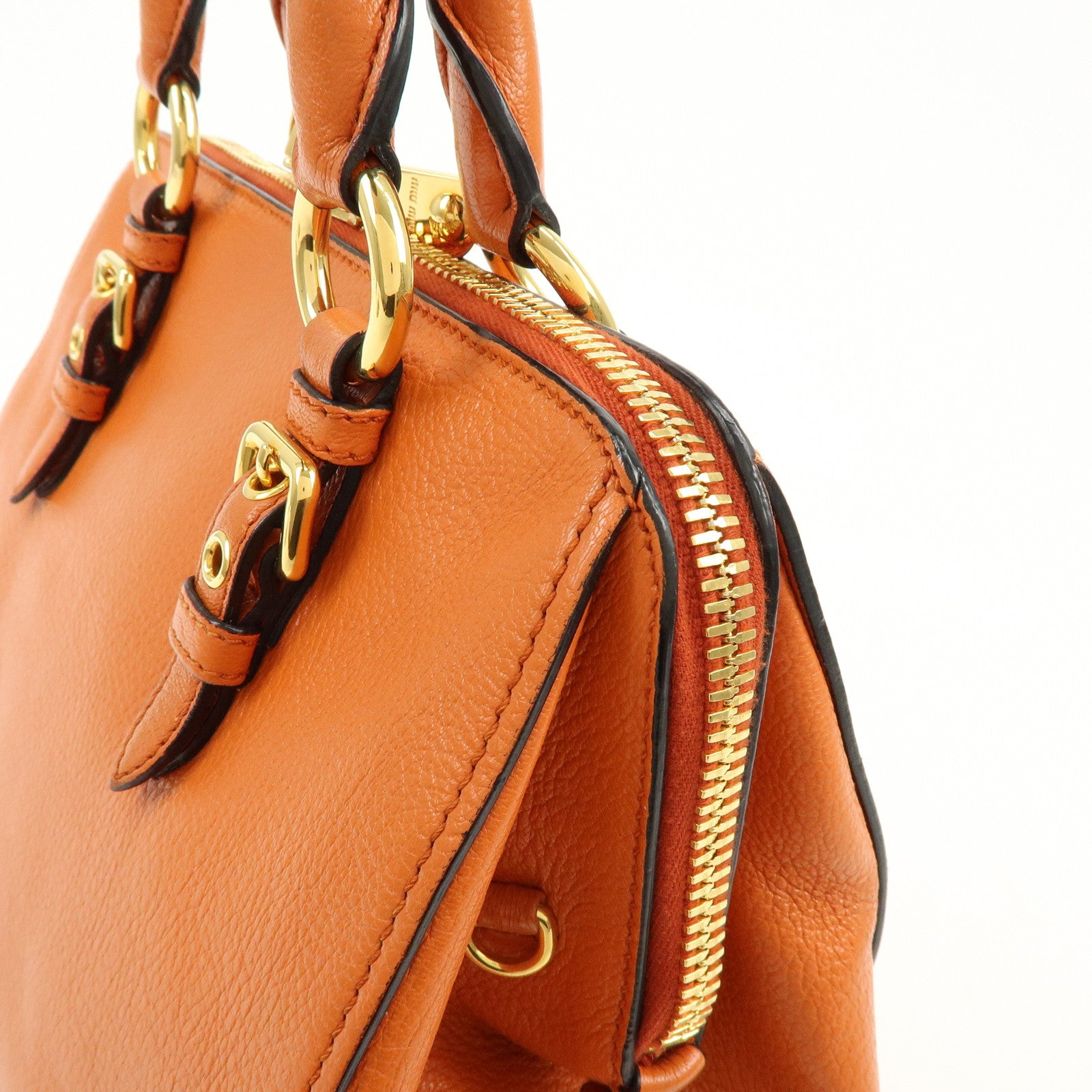 MIU MIU Madras Leather 2Way Bag Hand Bag Shoulder Bag Orange