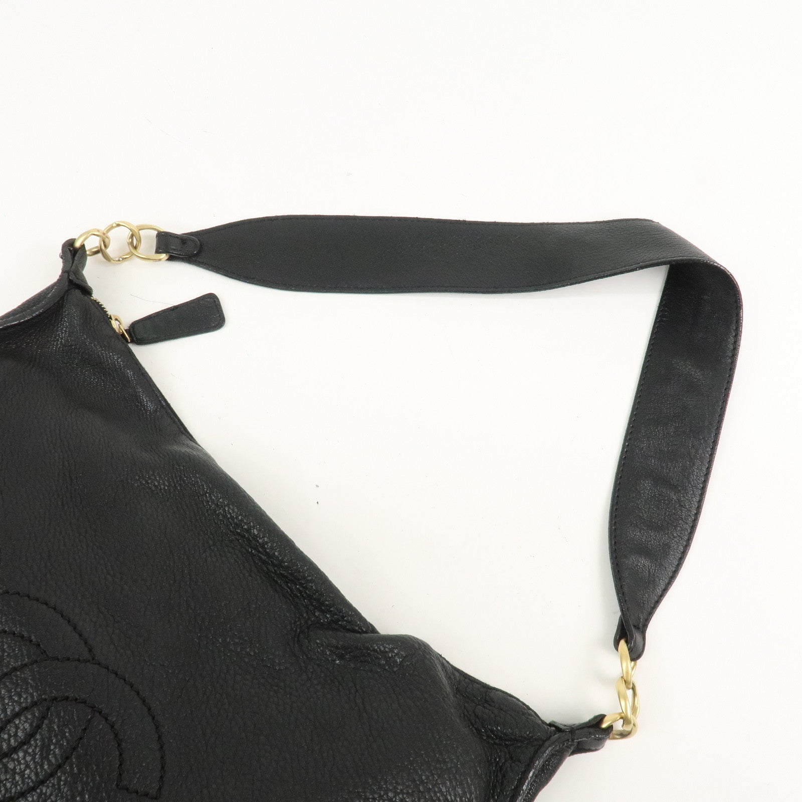 CHANEL Logo Leather Shoulder Bag Hand Bag Black