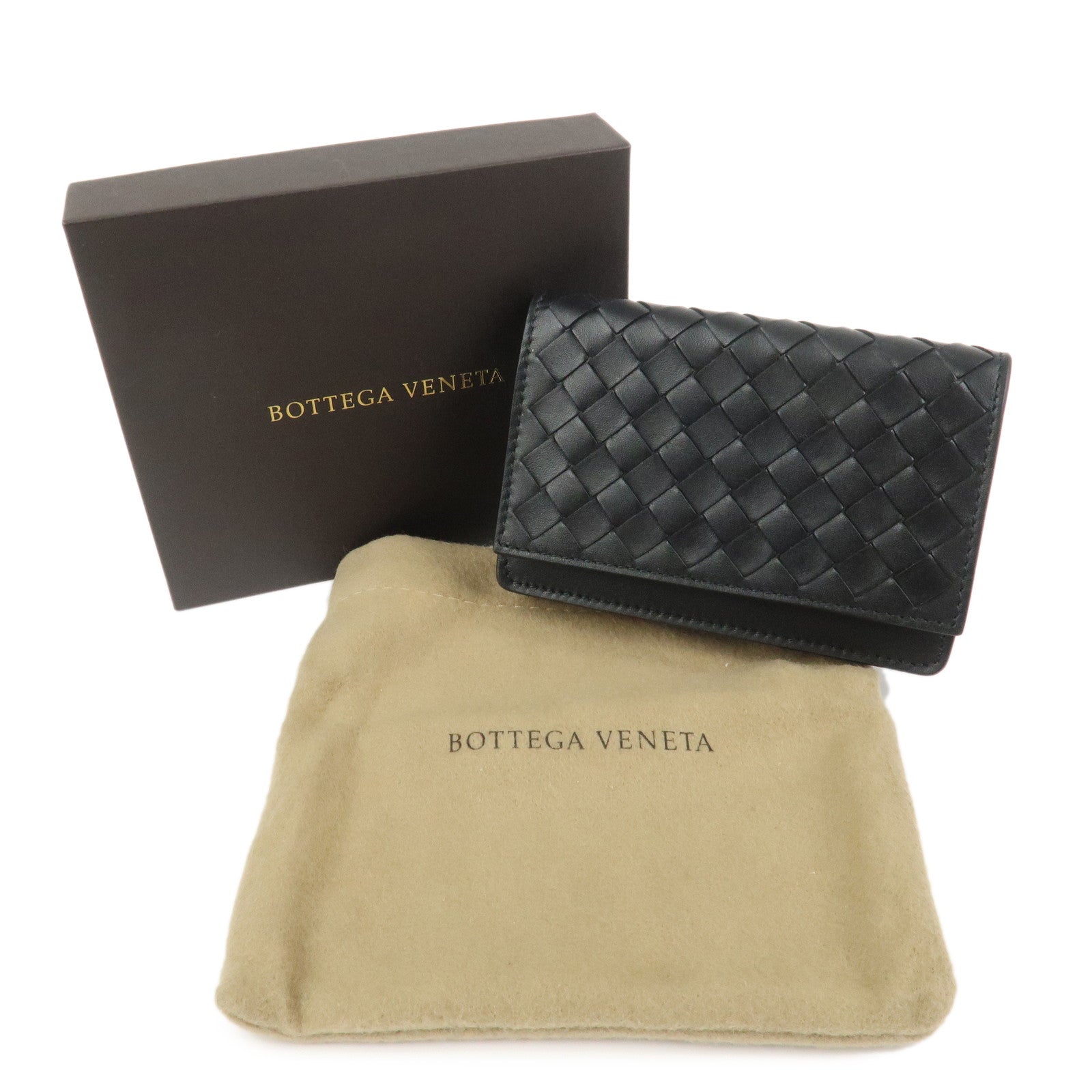 BOTTEGA VENETA Intrecciato Leather Card Case Card Holder Black