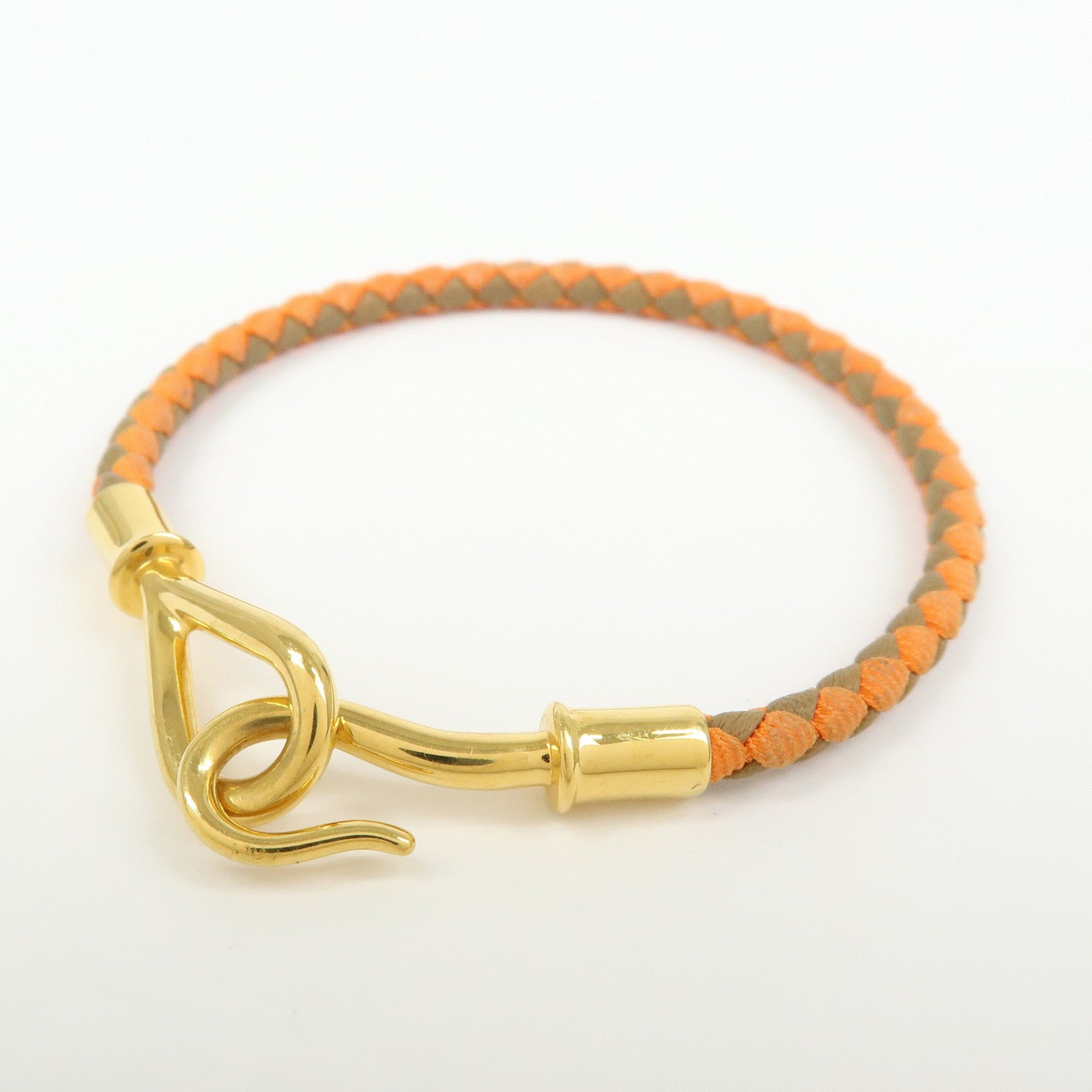 HERMES Leather Jumbo Choker Bracelet Orange Brown
