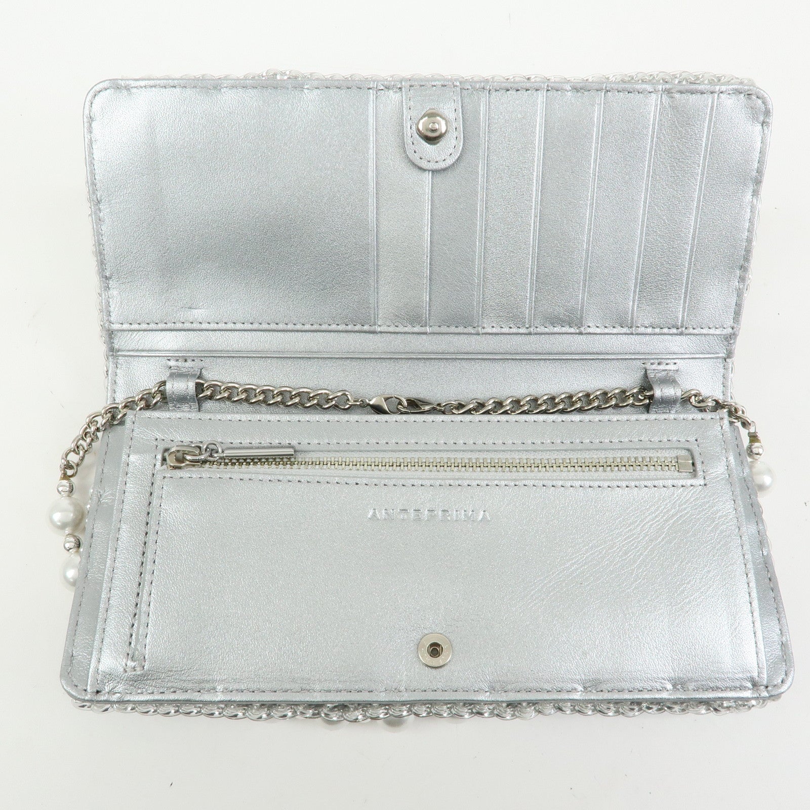 ANTEPRIMA PVC Wire Chain Pearl Hand Bag Long Wallet Silver