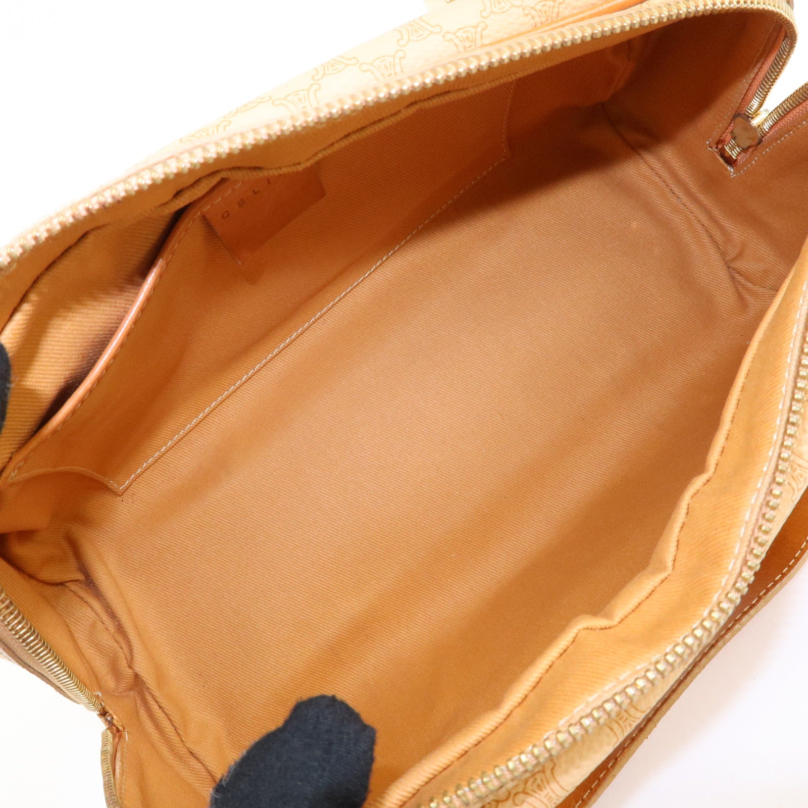 CELINE Macadam PVC Leather Mini Boston Bag Hand Bag Beige Used
