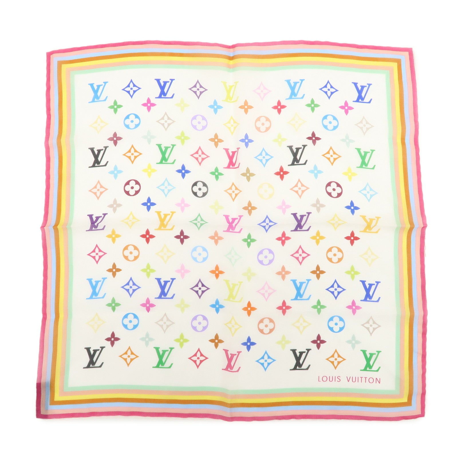Louis Vuitton Monogram Multicolor Silk 100% Mini Scarf Blanc M71913