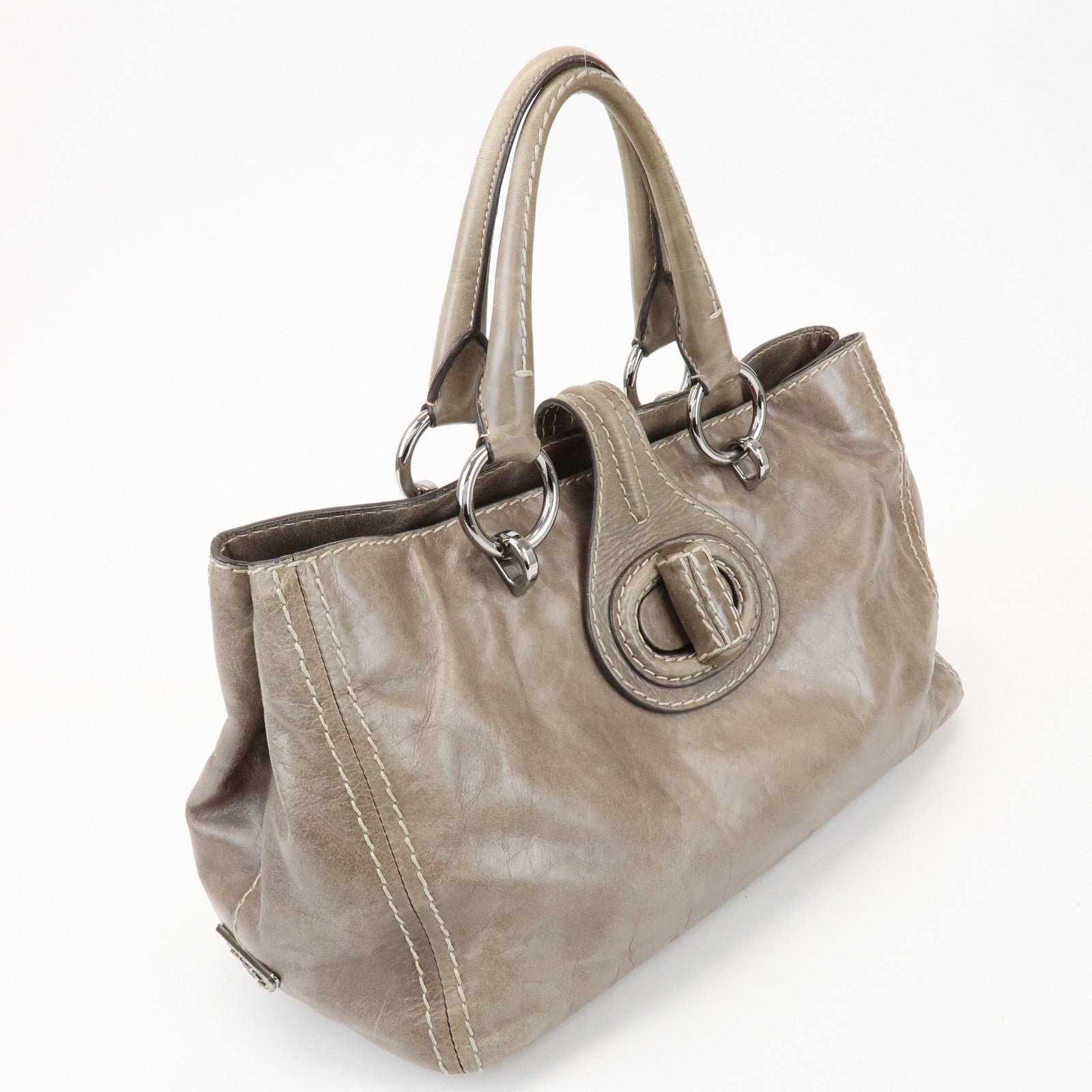 PRADA Logo Leather Shoulder Bag Hand Bag Gray BN2067