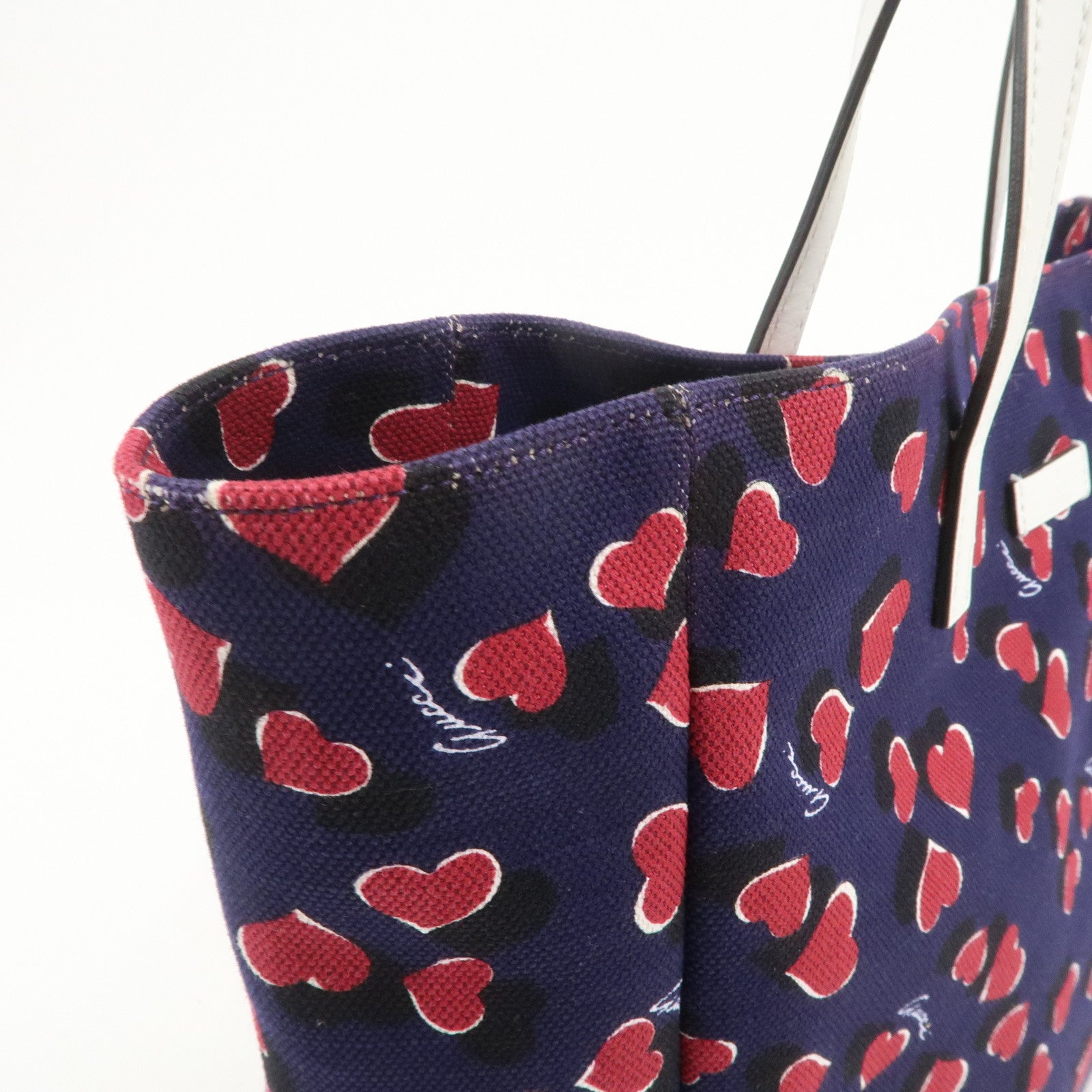 GUCCI Canvas Leather Tote Bag Hand Bag Heartbeat Navy 282439