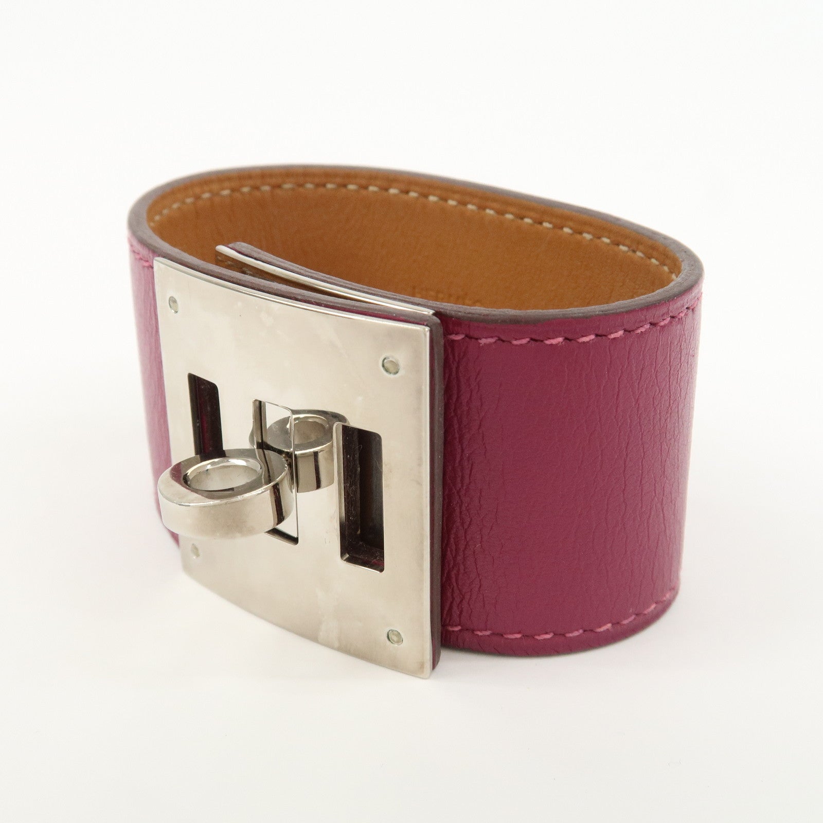 HERMES Kelly Dog Extreme Leather Metal Bracelet □O Stamped Purple