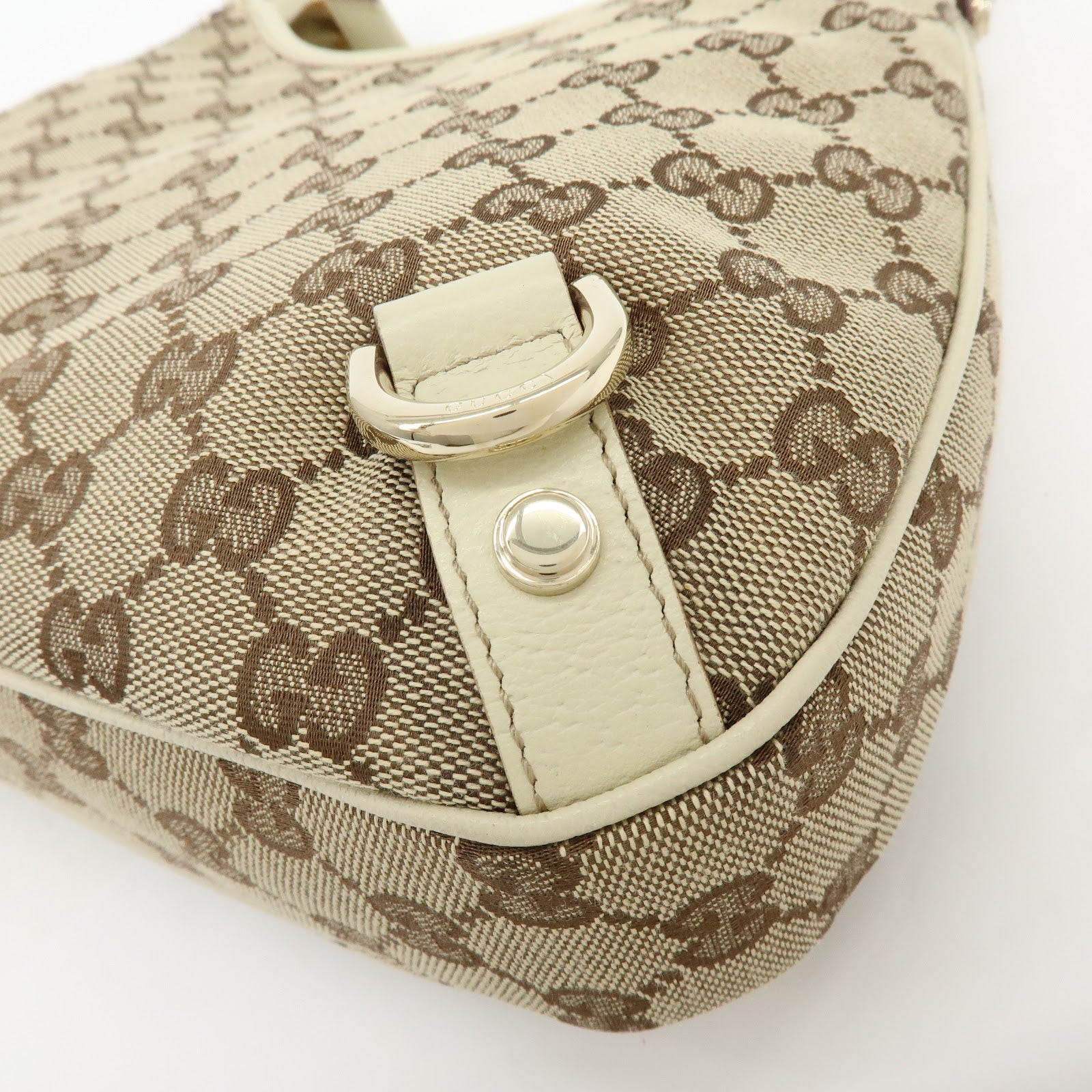 Gucci Abbey GG Canvas Leather Shoulder Bag Beige White 130738