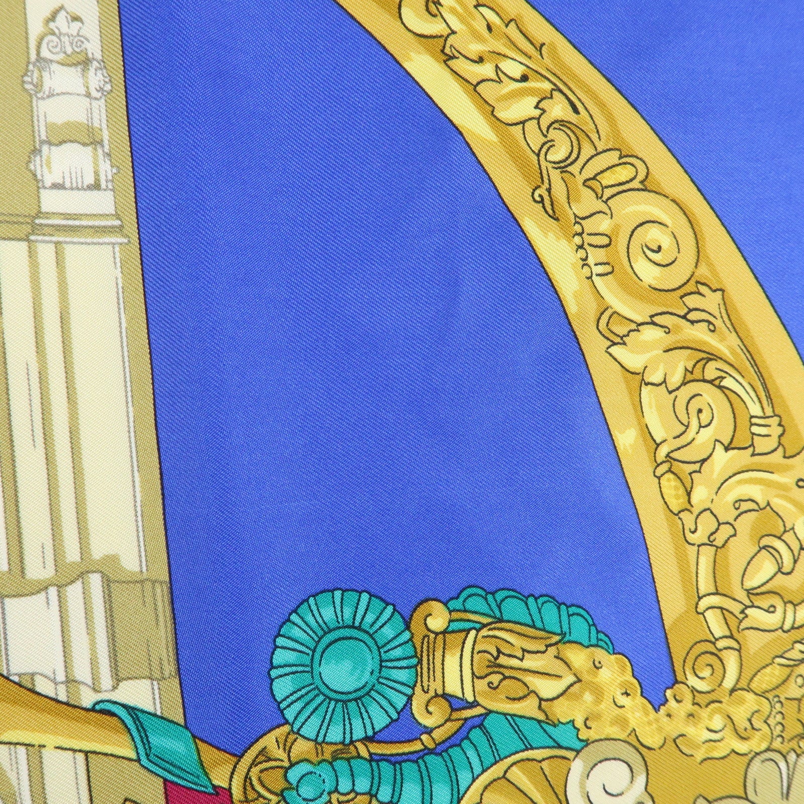HERMES Carre 90 Silk 100% Scarf HOMMAGE A CHARLES GARNIER Blue