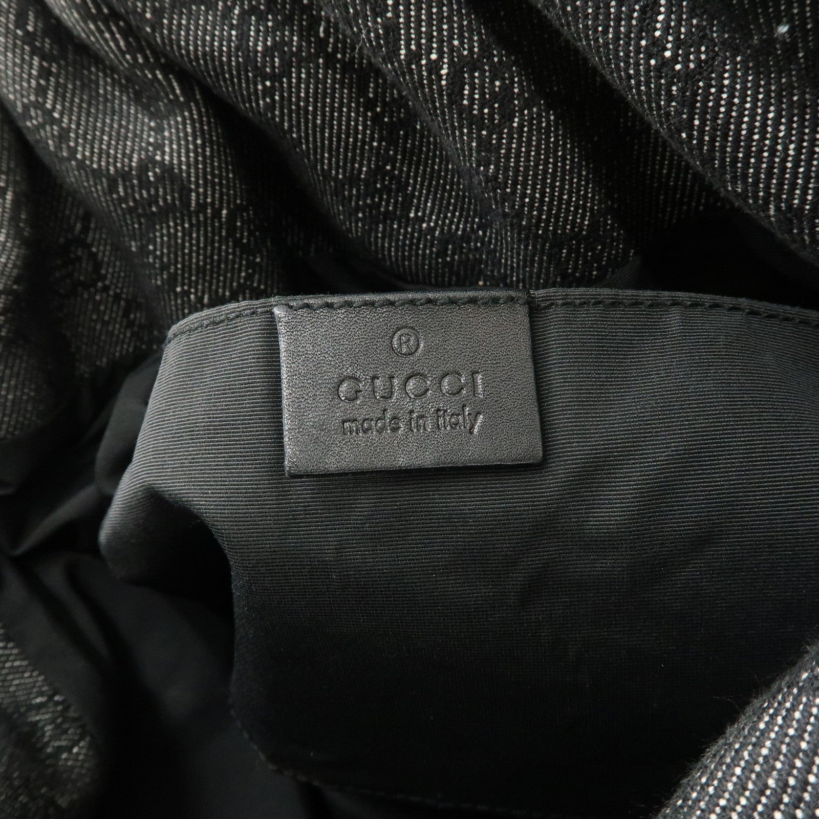 GUCCI Bamboo GG Monogram Denim Shoulder Bag Hand Bag Black 92709
