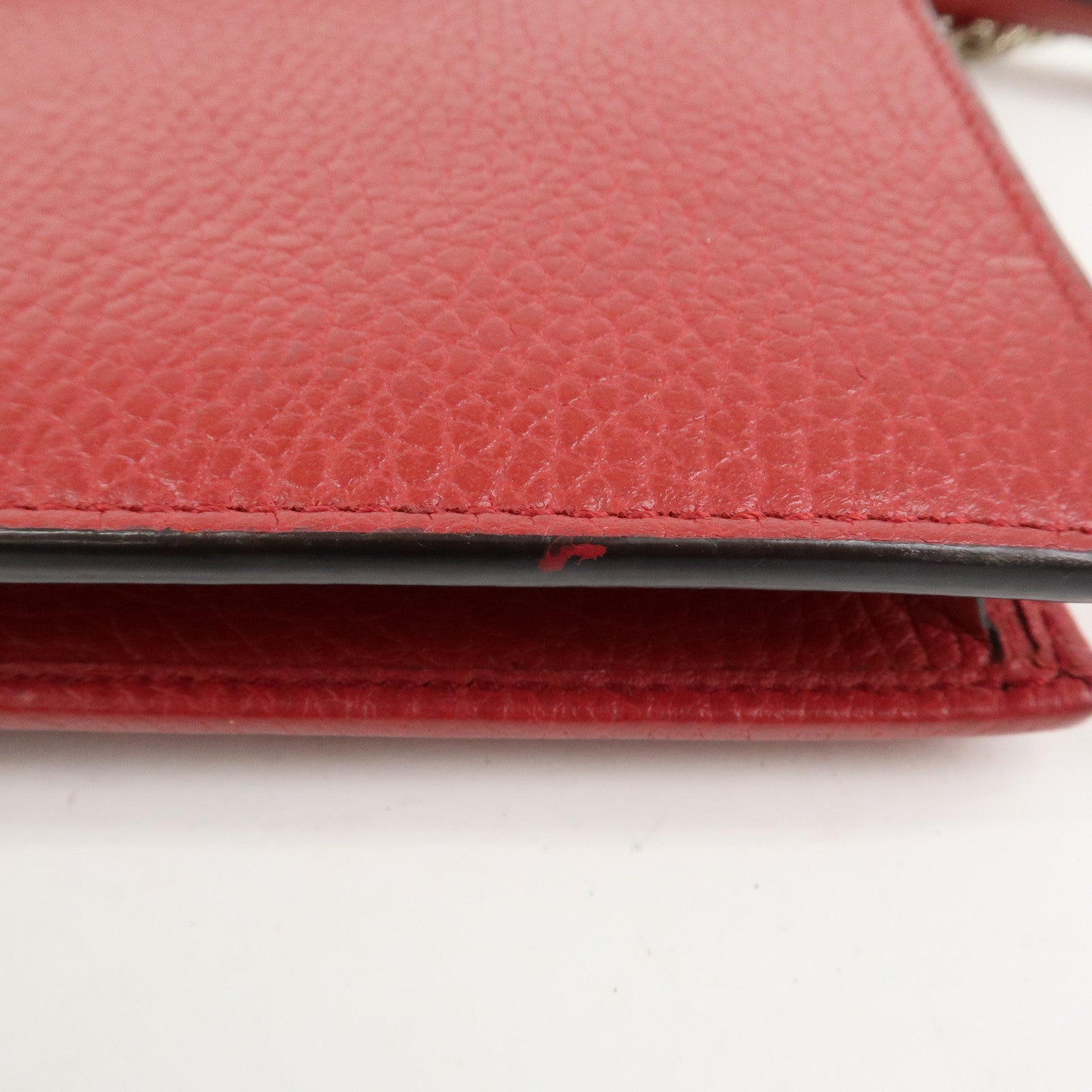GUCCI Interlocking G Leather Chain Wallet Shoulder Bag Red 510314