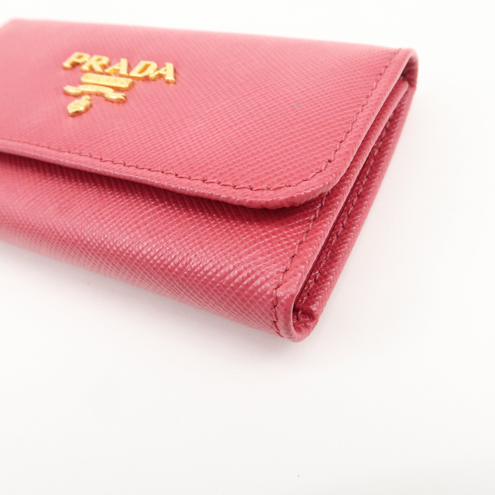 PRADA Logo Saffiano Leather 6 Rings Key Case Key Holder Pink 1PG222