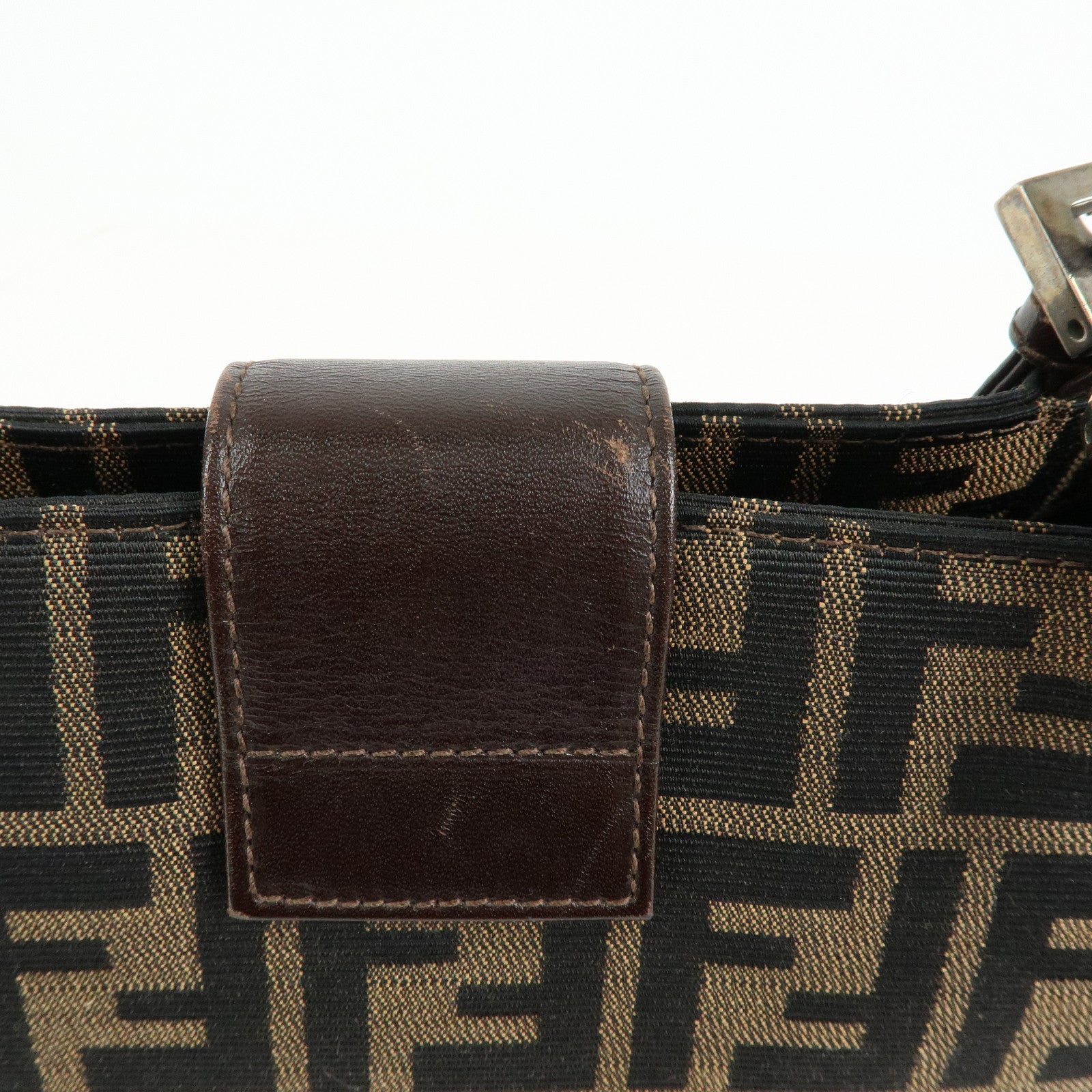FENDI Zucca Canvas Leather Handbag Shoulder Bag Brown Black