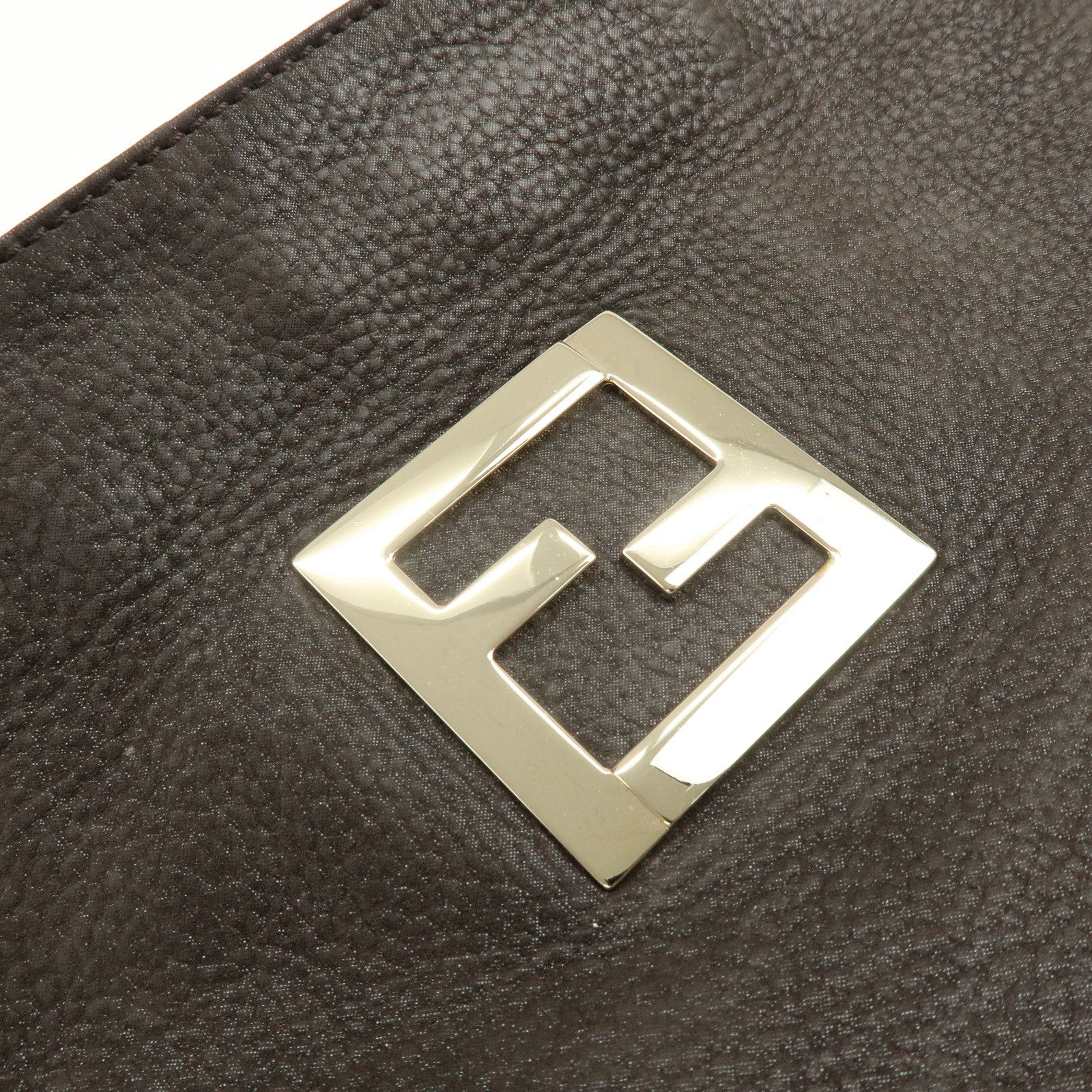 FENDI Leather Tote Bag Shoulder Bag Dark Brown 8BR636