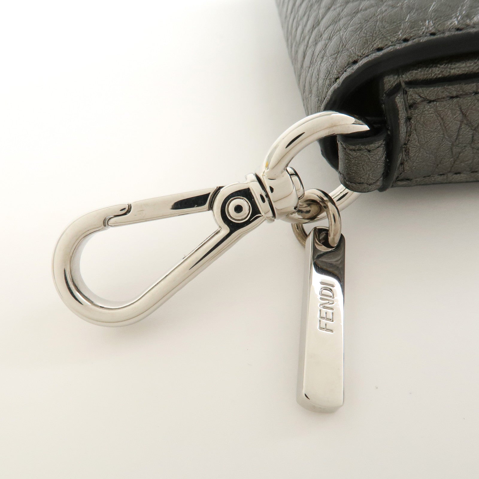FENDI Nano Baguette Calf Leather Bag Charm Key Chain Silver 7AR809