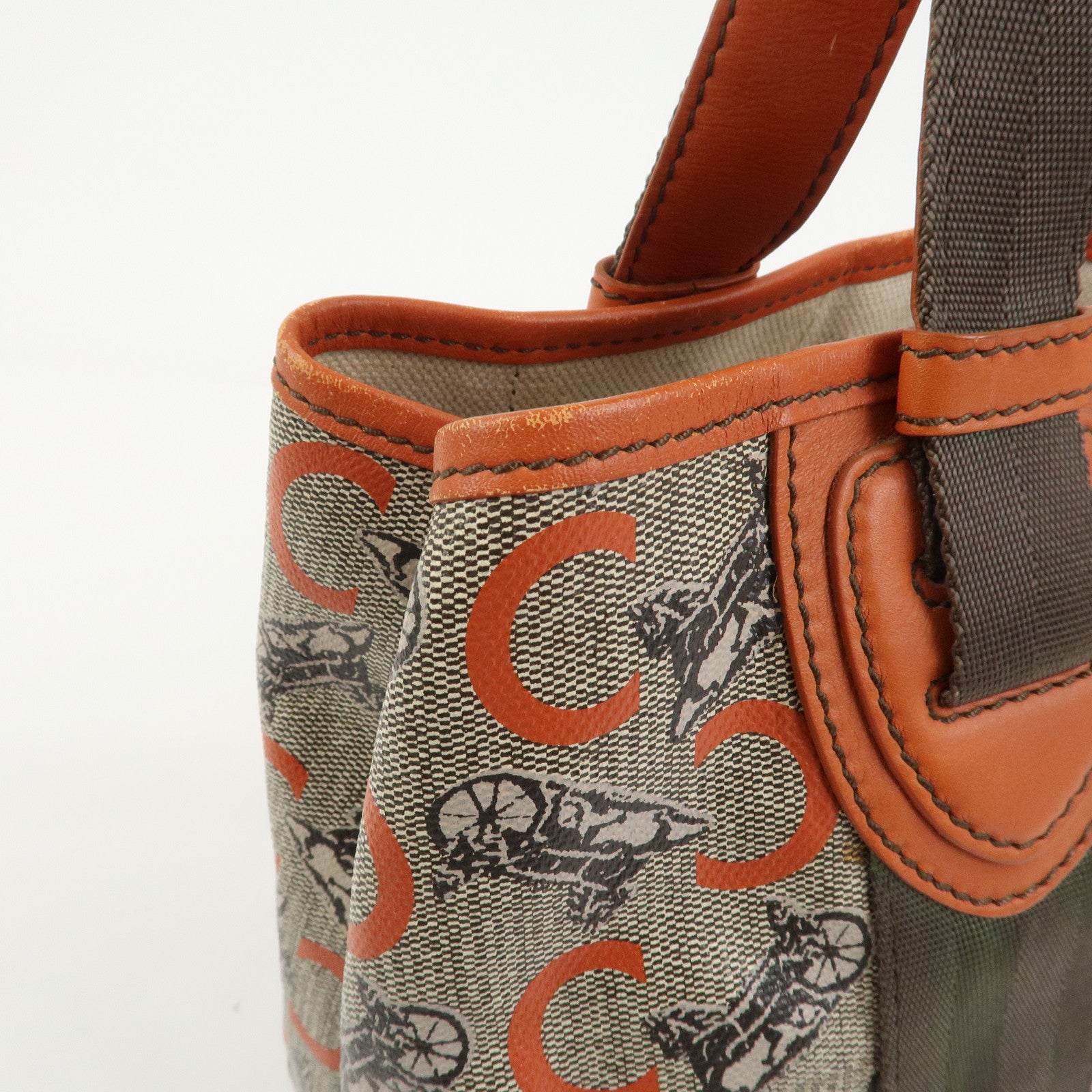 CELINE C Macadam PVC Canvas Tote Bag Hand Bag Brown Orange