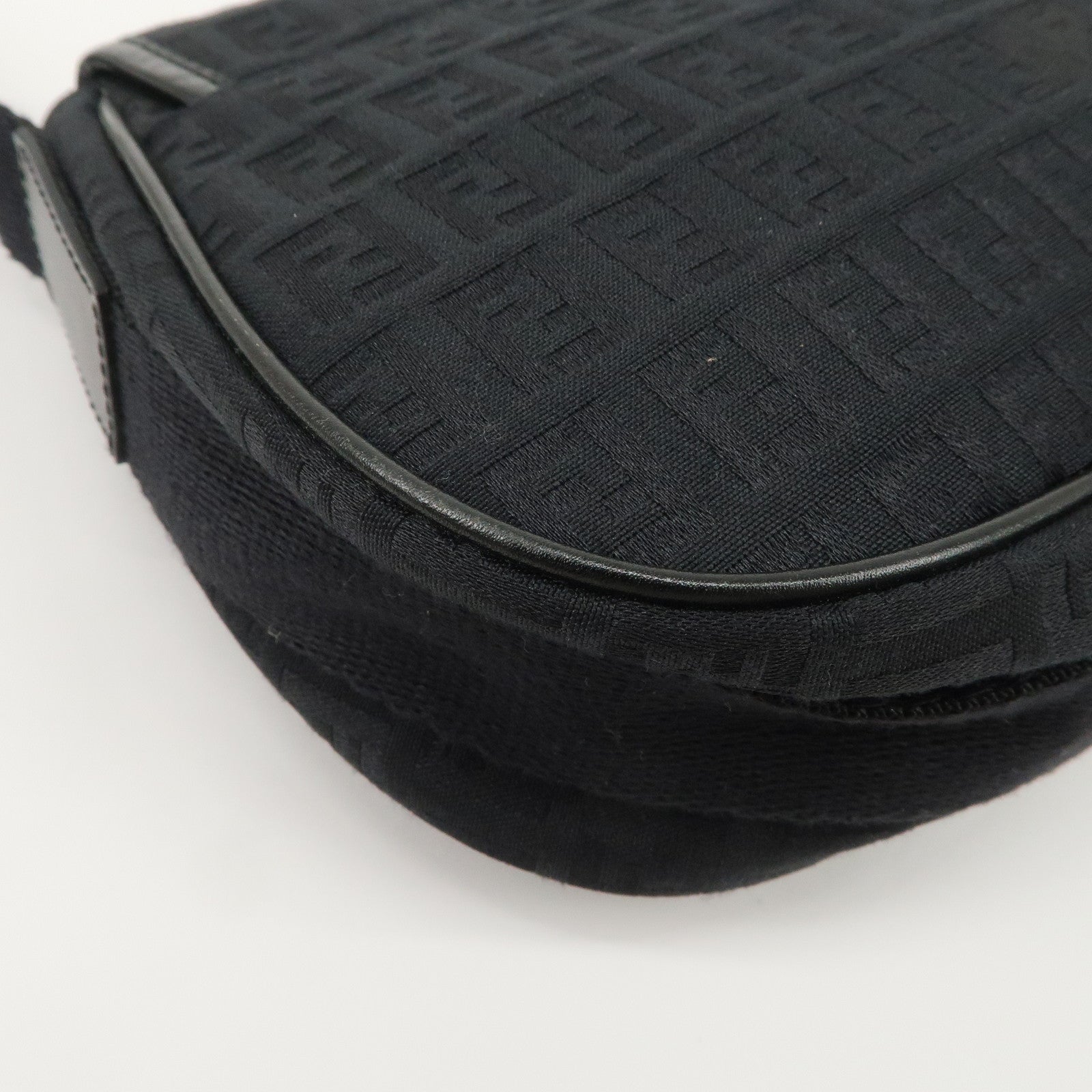 FENDI Zucchino Canvas Leather Shoulder Bag Black 8BR320